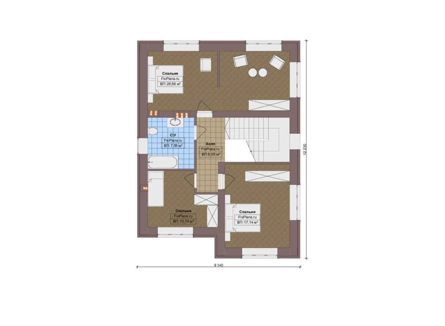 F-19007 - План одноэтажного дома 10 на 15, площадью 160 м² с террасой и 3 спальнями
