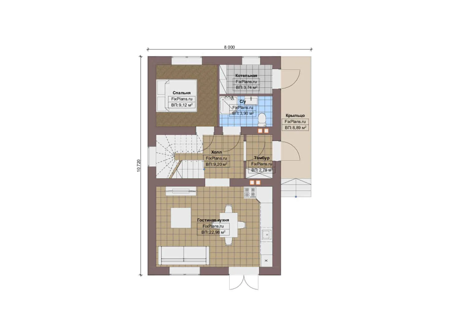 F-14084 - Планы двухэтажного дома 8 на 11, площадью 110 м² с 3 спальнями