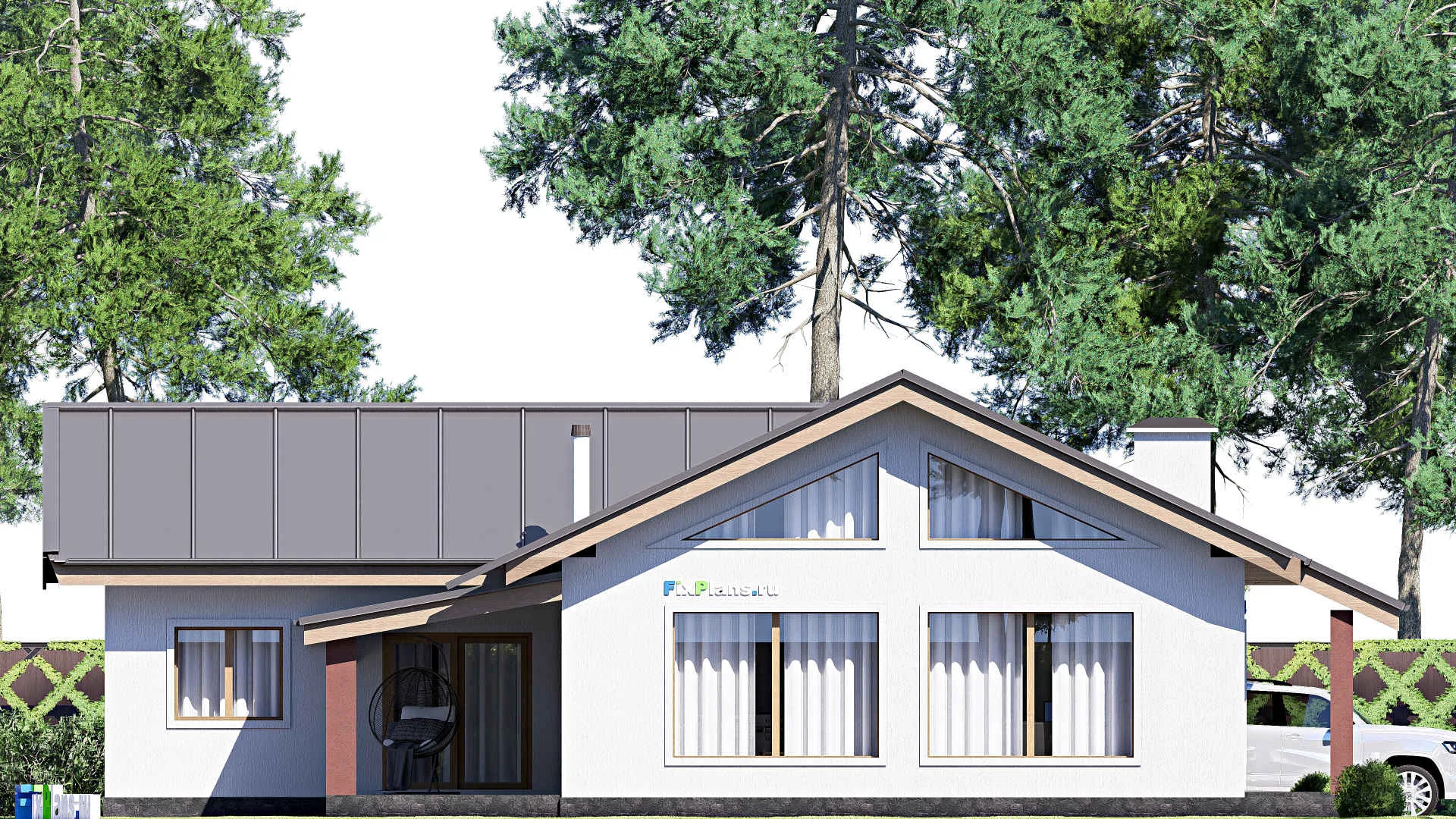 F-20141 - Проект одноэтажного дома 16 на 17, площадью 180 м² с террасой и 3 спальнями