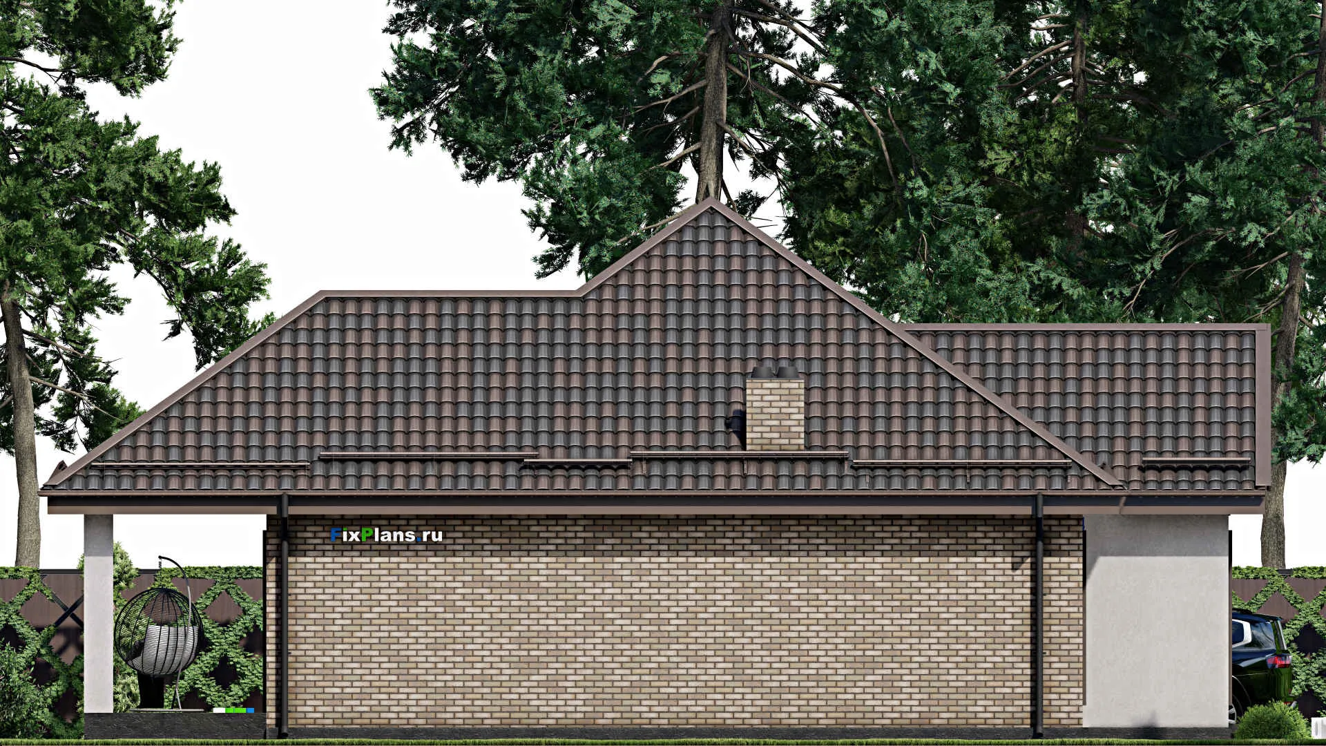 F-8018 - Проект одноэтажного дома 14 на 15, площадью 150 м² с террасой и 3 спальнями