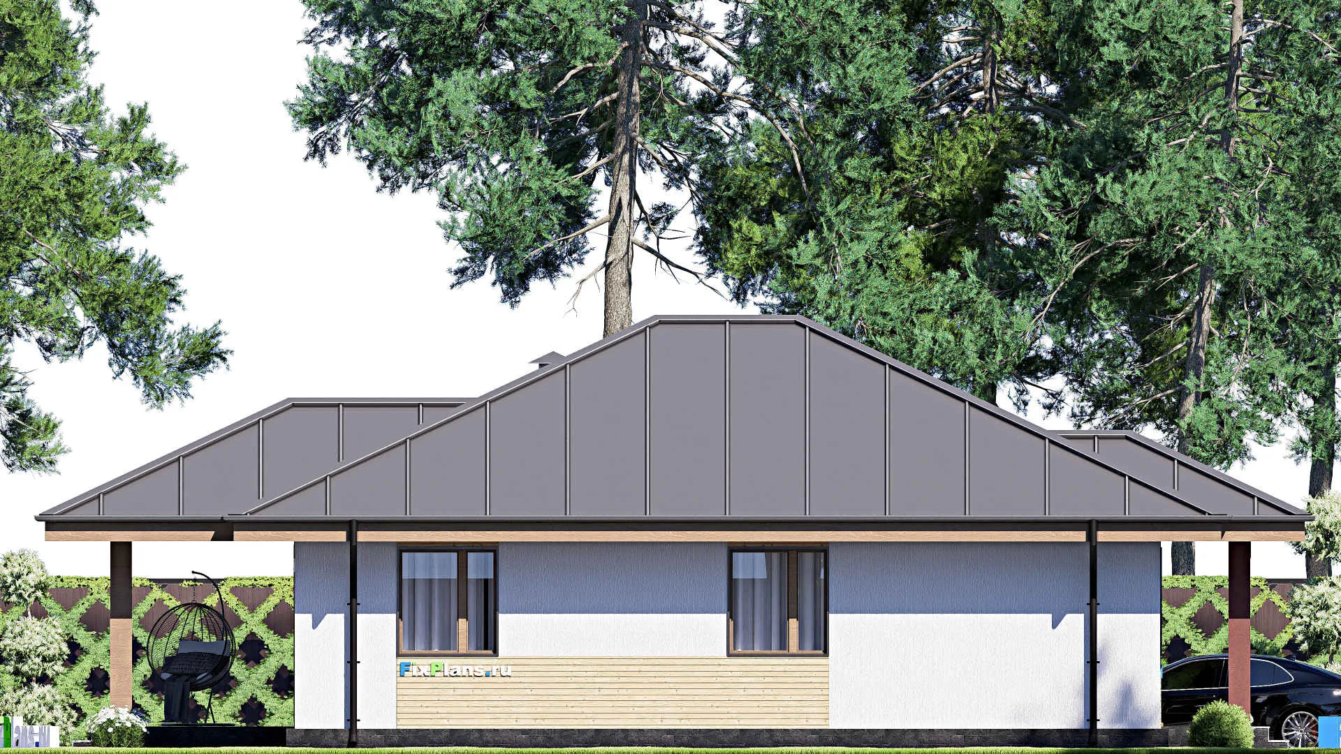 F-17999 - Проект одноэтажного дома 10 на 16, площадью 120 м² с террасой и 3 спальнями