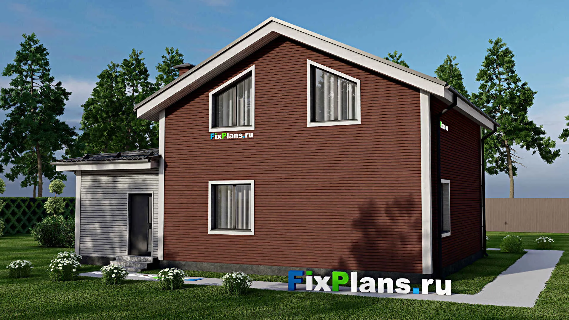 F-8117 - Проект дома с мансардой 12 на 13, площадью 160 м² с гаражом на 1 машину и 4 спальнями