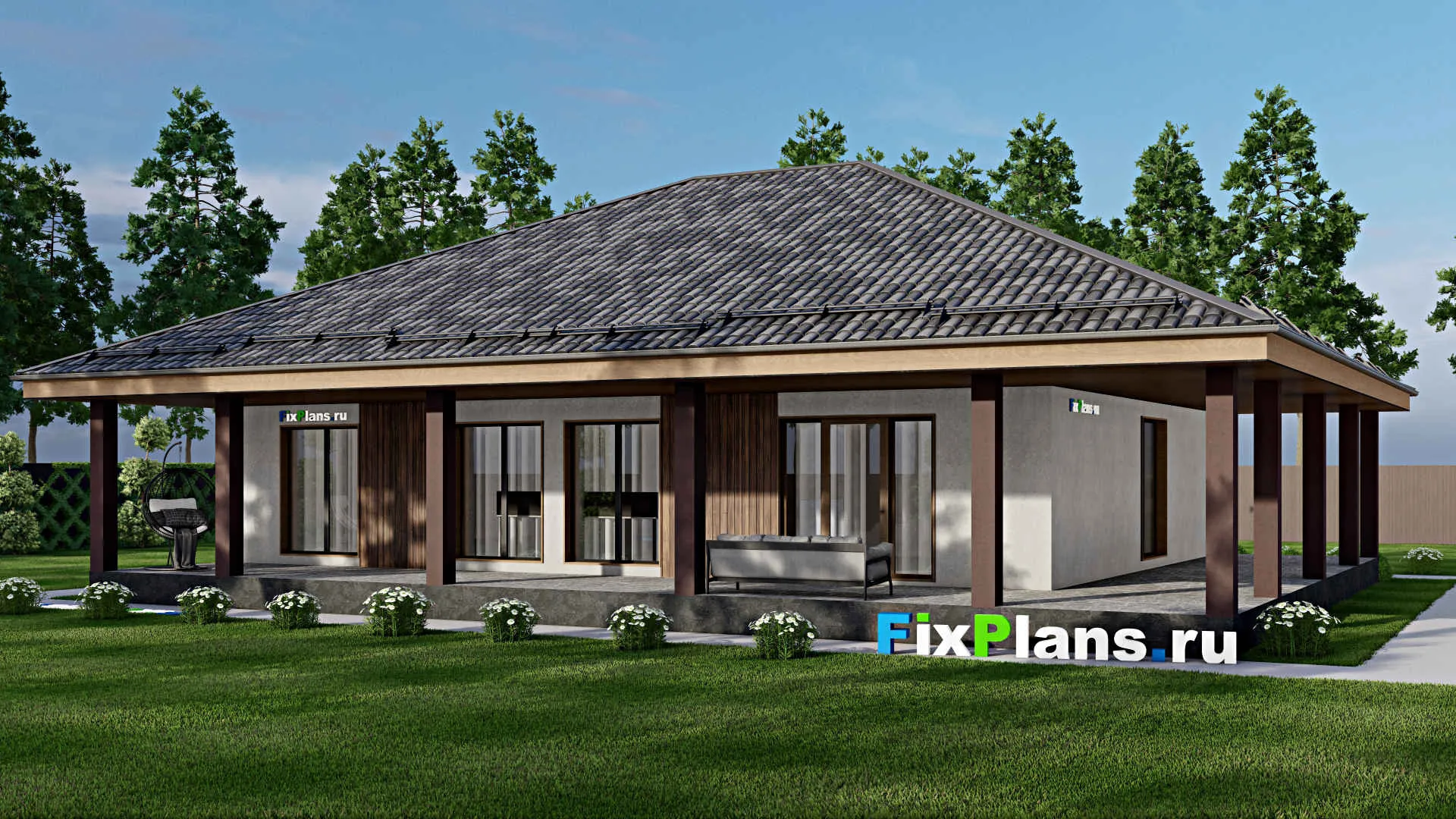 F-9305 - Проект одноэтажного дома 16 на 19, площадью 240 м² с 4 спальнями