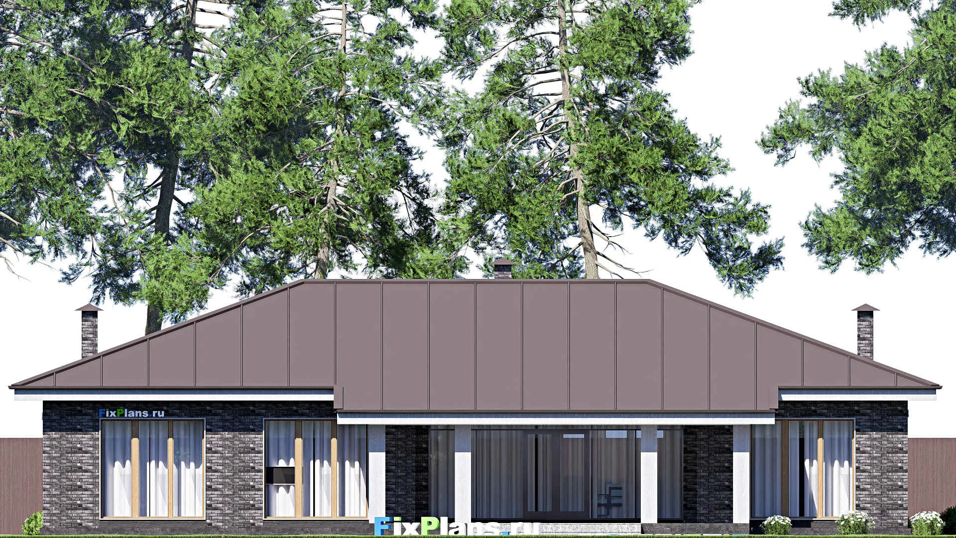 F-17747 - Проект одноэтажного дома 15 на 21, площадью 220 м² с террасой и 3 спальнями