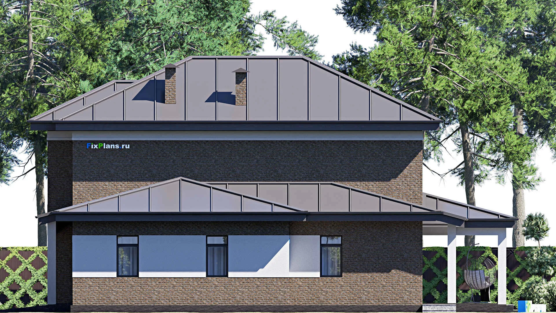 F-17963 - Проект двухэтажного дома 17 на 18, площадью 250 м² с террасой, гаражом на 2 машины и 4 спальнями