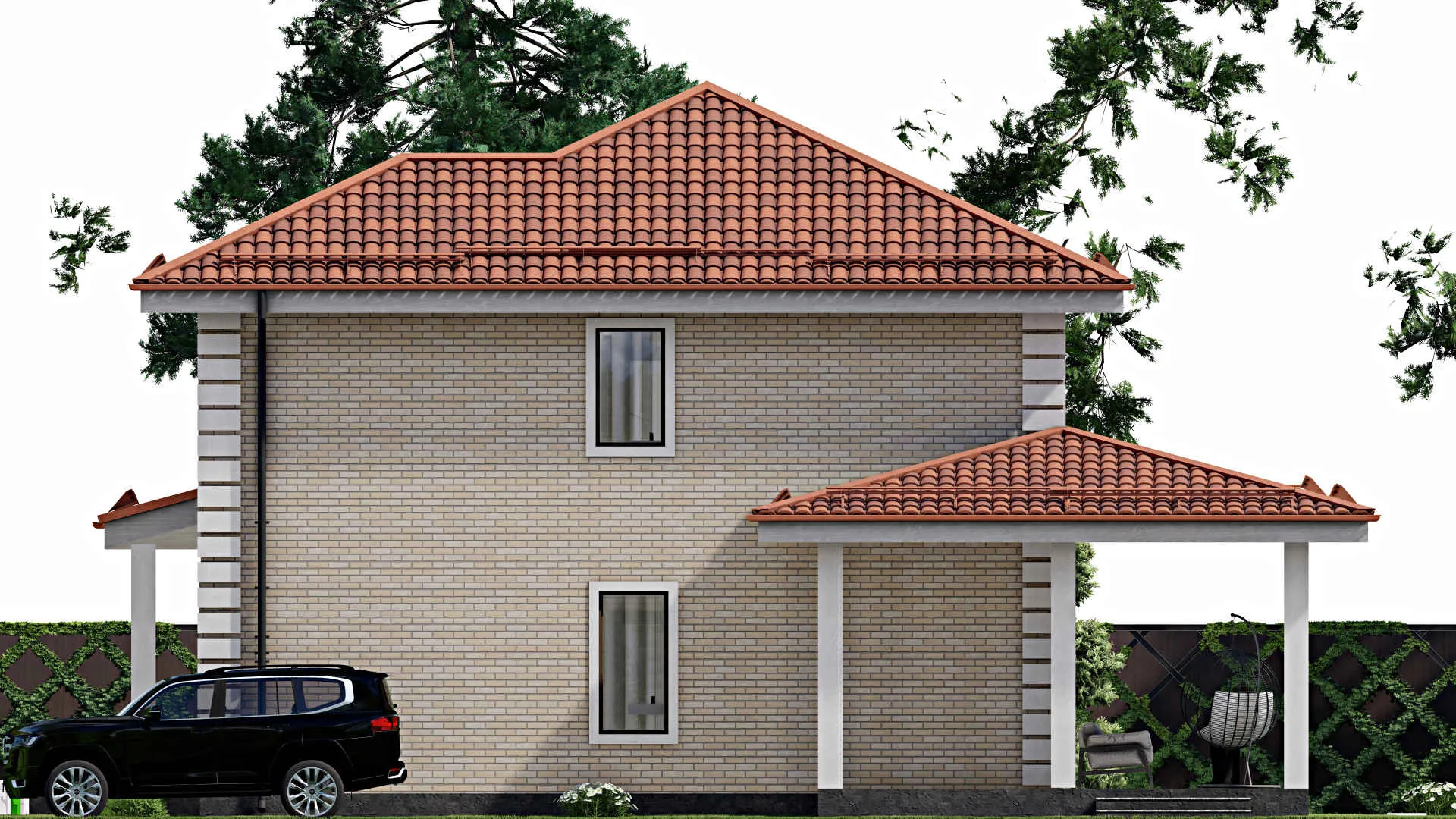 F-9539 - Планы двухэтажного дома 13 на 16, площадью 180 м² с террасой и 4 спальнями