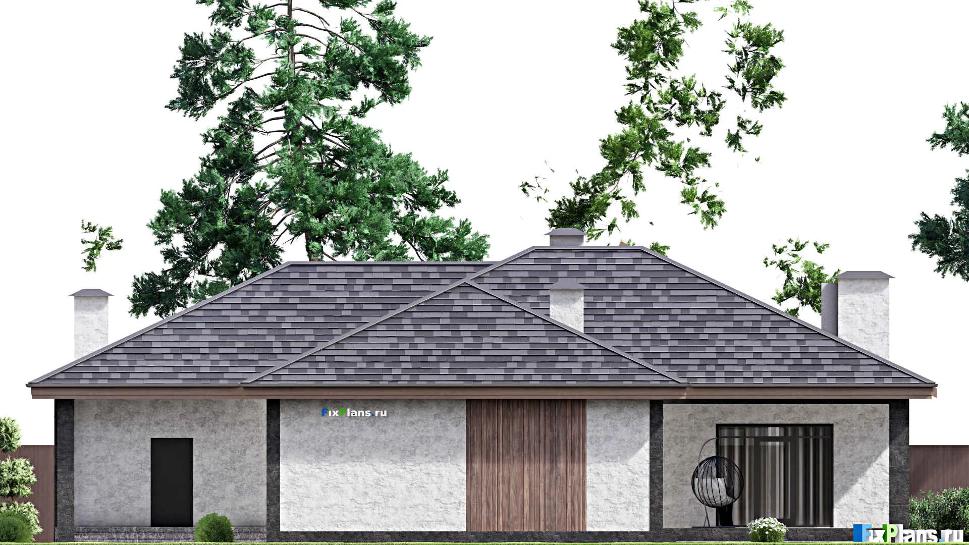 F-13742 - План одноэтажного дома 21 на 27, площадью 310 м² с террасой и 3 спальнями