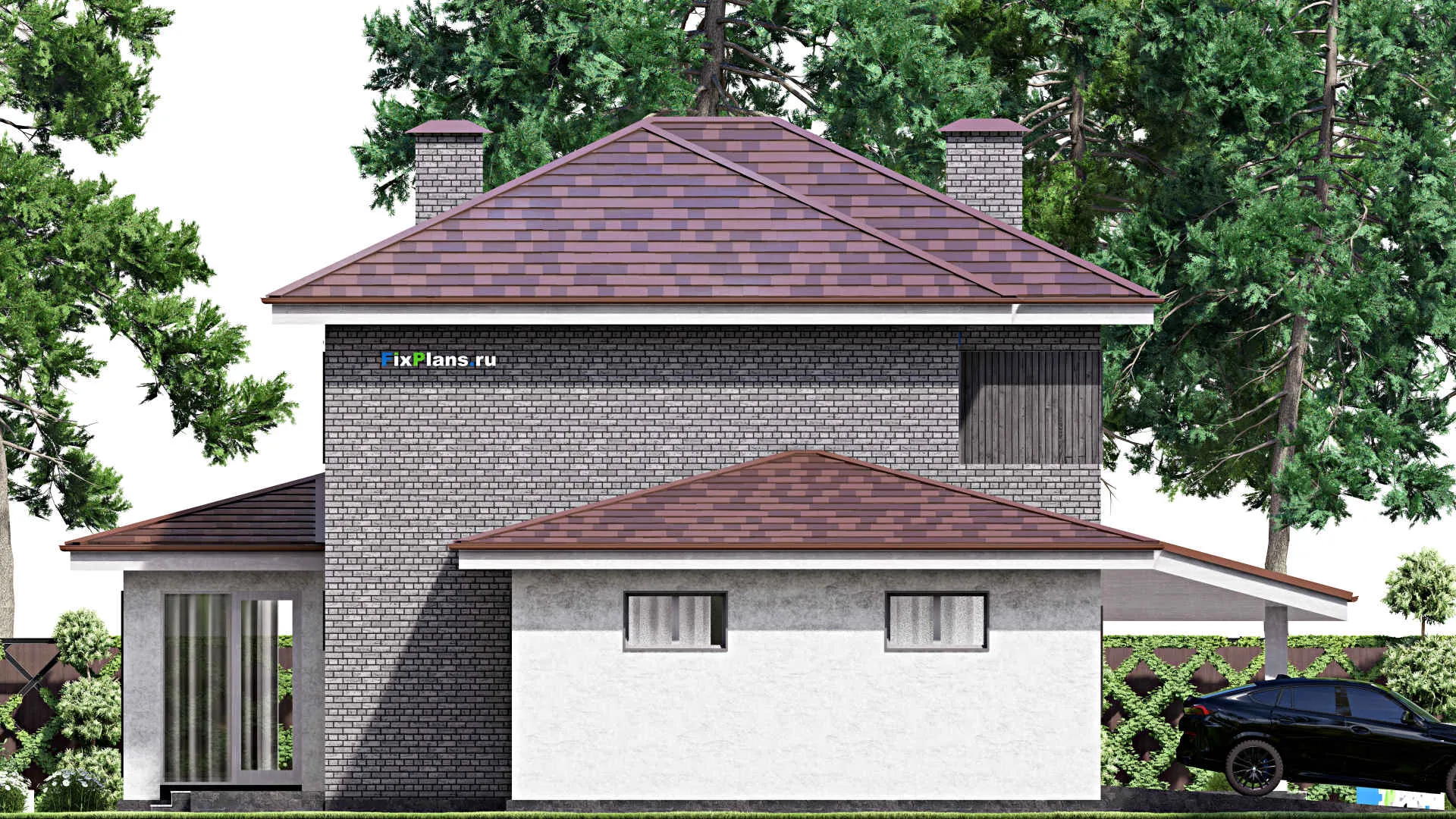 F-15191 - Планы двухэтажного дома 16 на 18, площадью 270 м² с террасой, гаражом на 2 машины и 4 спальнями