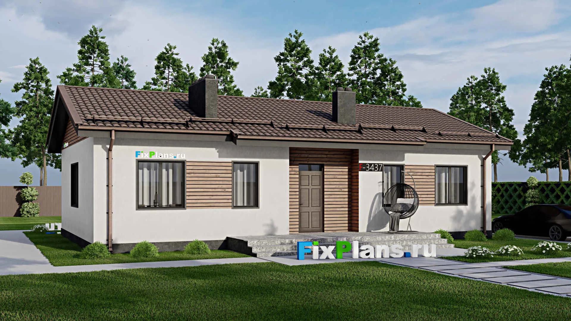 F-3437 - Проект одноэтажного дома 9 на 16, площадью 120 м² с 3 спальнями