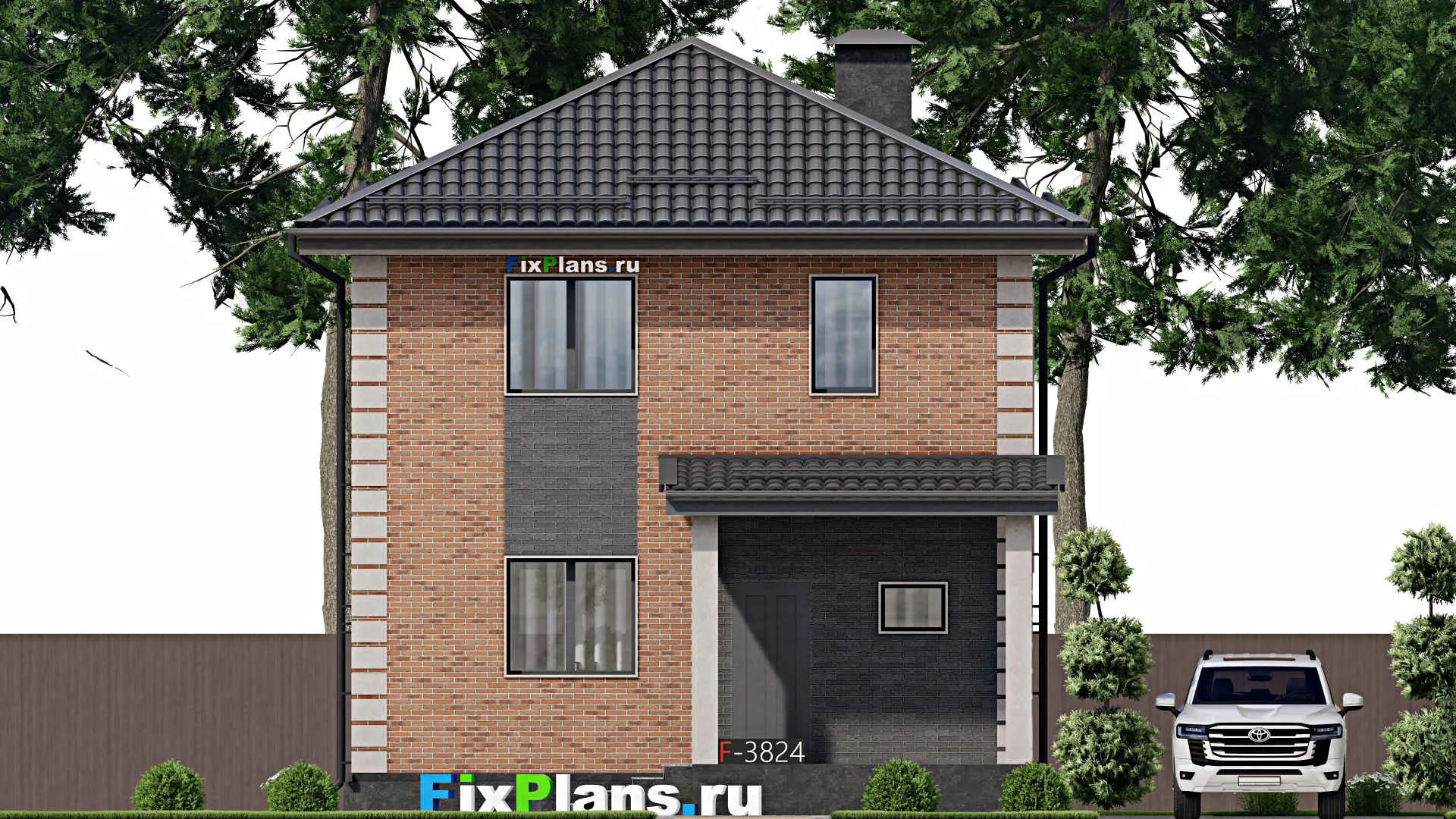 F-3824 - Проект двухэтажного дома 8 на 11, площадью 130 м² с террасой, балконом и 3 спальнями