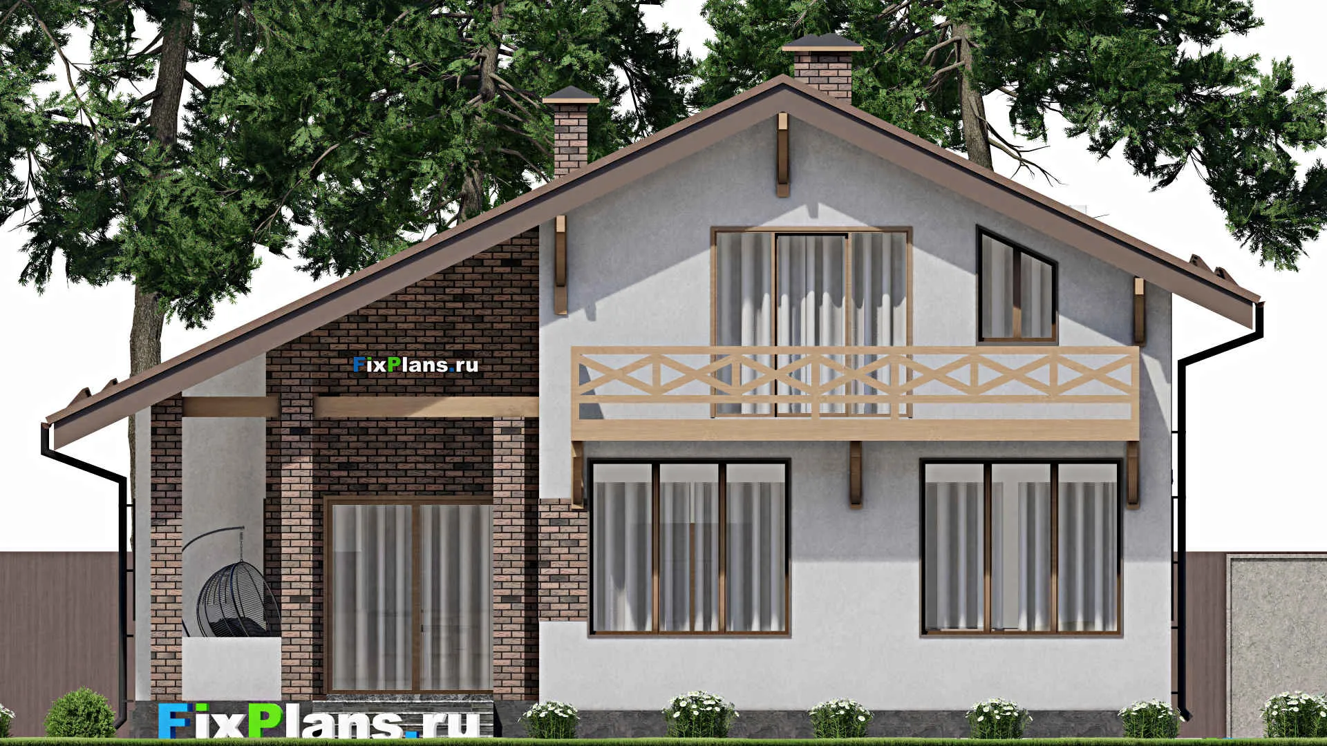 F-9224 - Проект дома с мансардой 13 на 13, площадью 210 м² с террасой, балконом и 3 спальнями