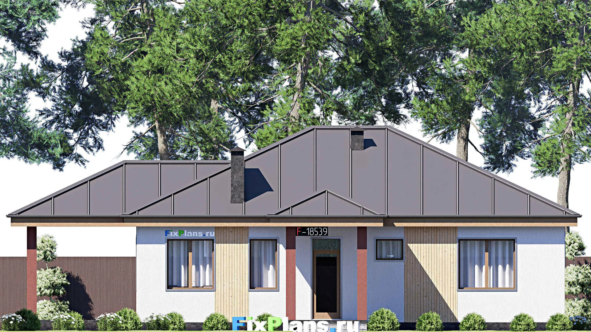 F-18539 - Проект одноэтажного дома 14 на 17, площадью 150 м² с террасой и 3 спальнями