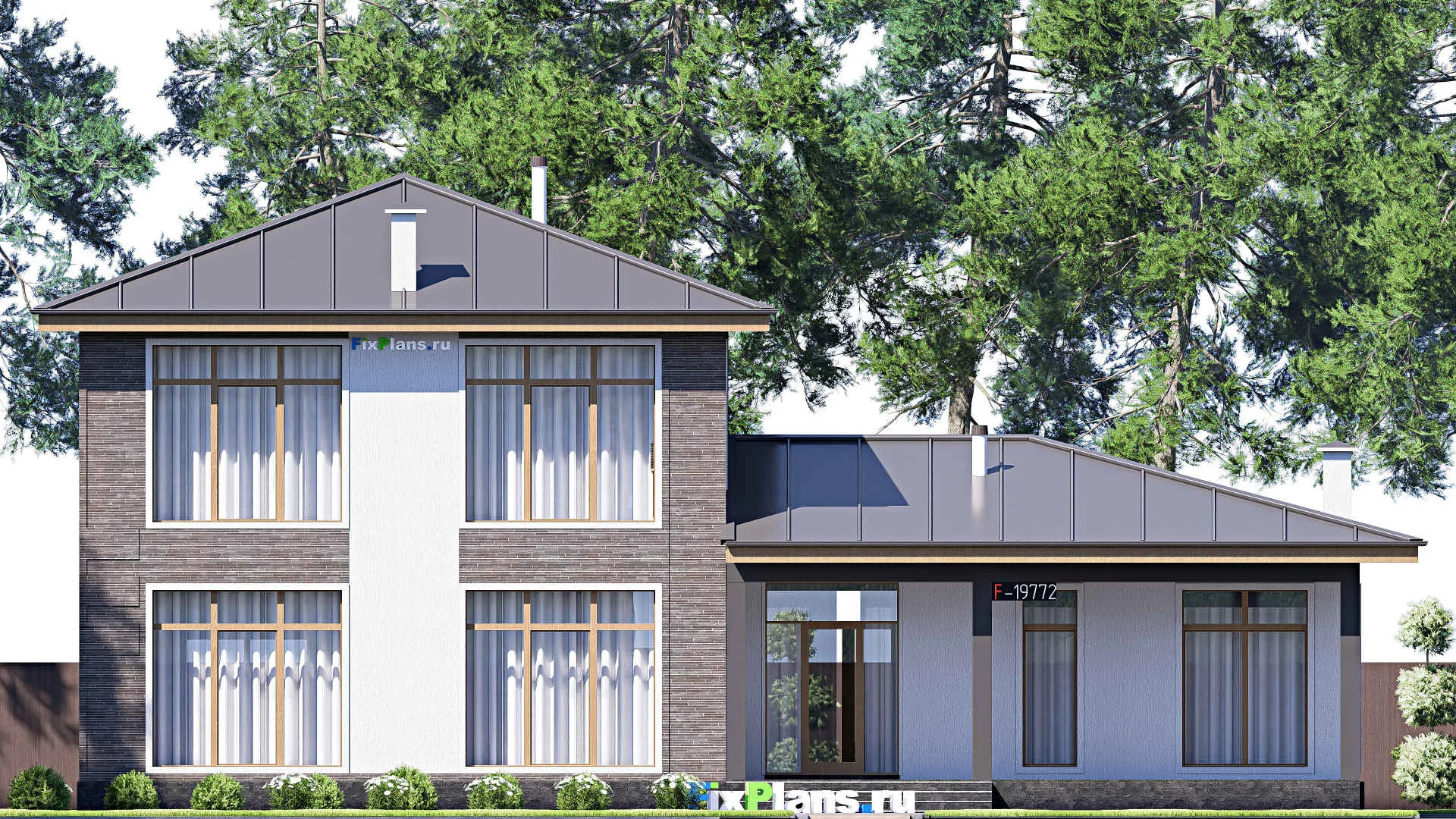 F-19772 - Проект двухэтажного дома 16 на 20, площадью 290 м² с террасой и 3 спальнями