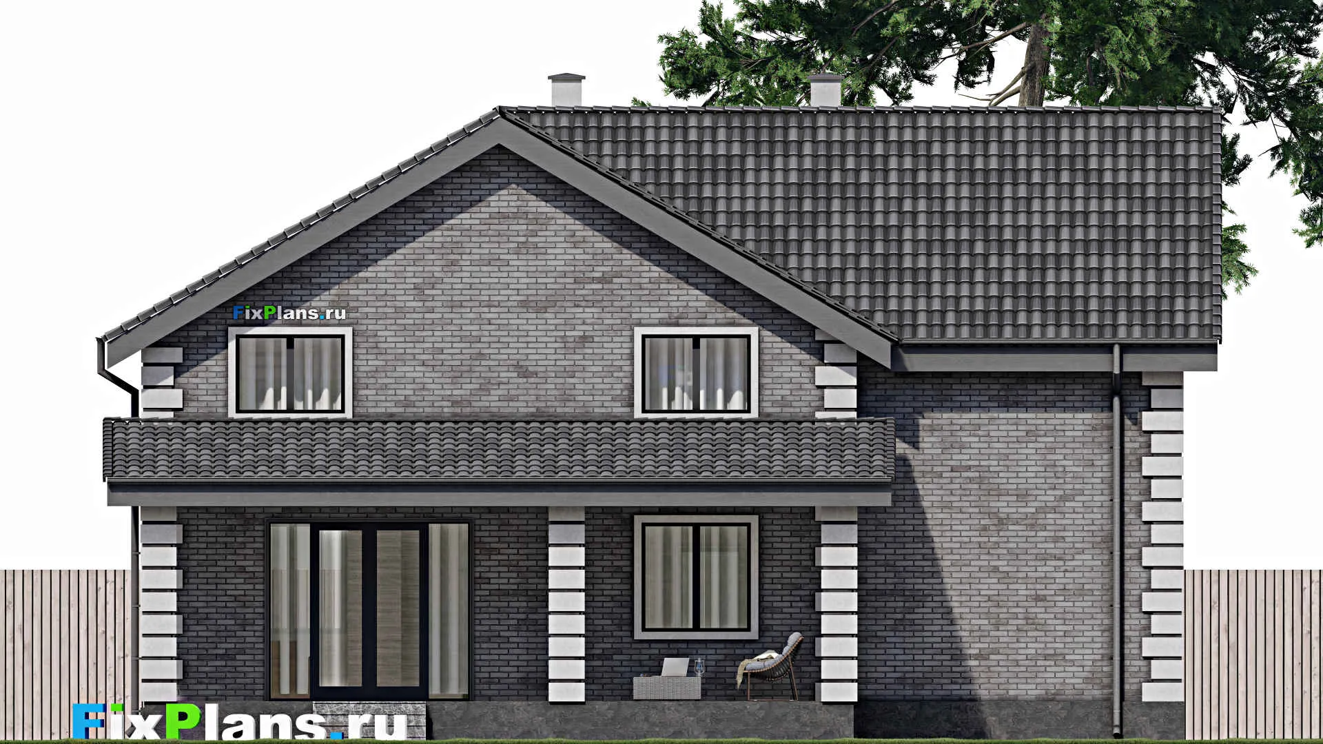 F-1268 - Проект дома с мансардой 10 на 14, площадью 230 м² с террасой, балконом, гаражом на 1 машину и 5 спальнями