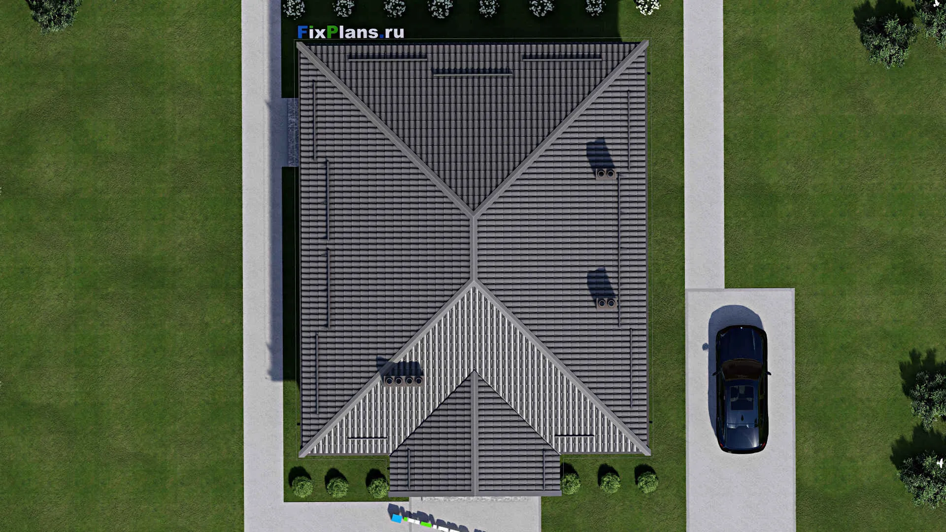 F-2879 - Проект одноэтажного дома 12 на 15, площадью 140 м² с террасой, баней и 2 спальнями