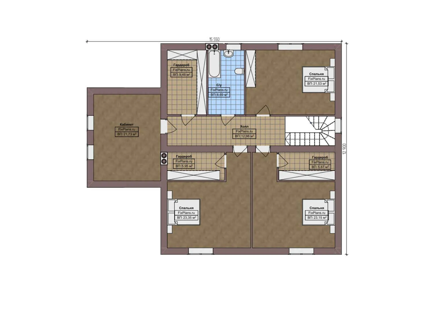 F-7559 - Планы дома с мансардой 16 на 17, площадью 290 м² с террасой и 4 спальнями