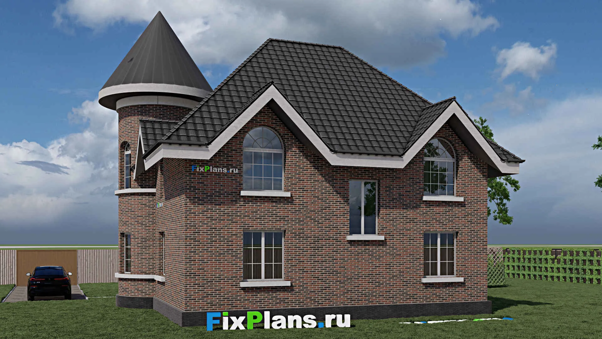 F-1025 - Проект дома с мансардой 10 на 13, площадью 170 м² с террасой и 4 спальнями