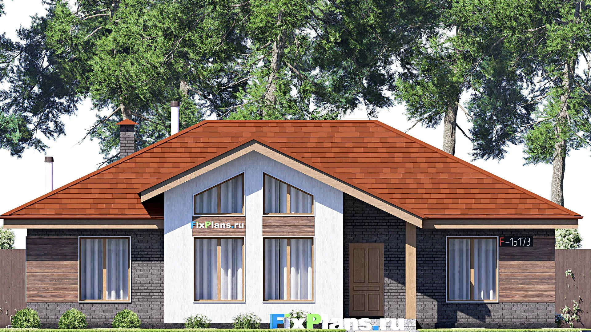 F-15173 - План одноэтажного дома 12 на 16, площадью 130 м² с 3 спальнями