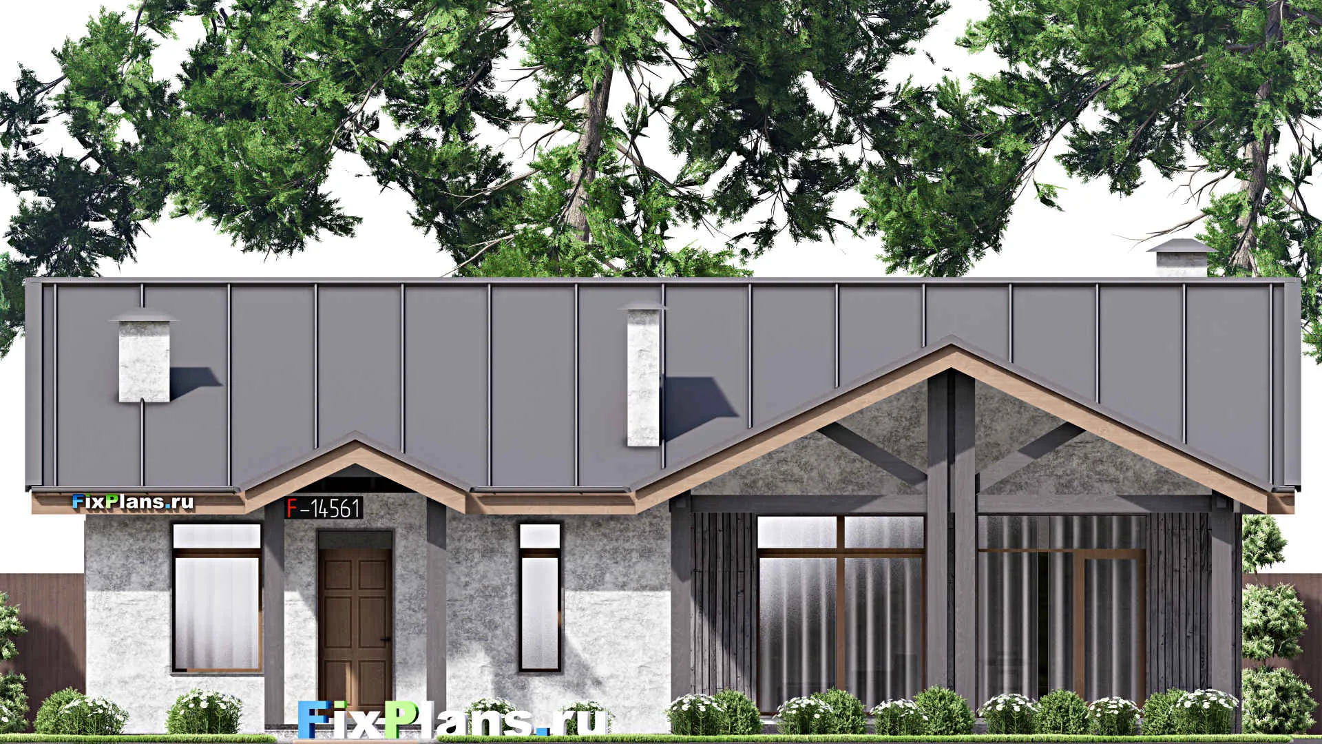 F-14561 - Проект одноэтажного дома 13 на 15, площадью 140 м² с террасой и 3 спальнями