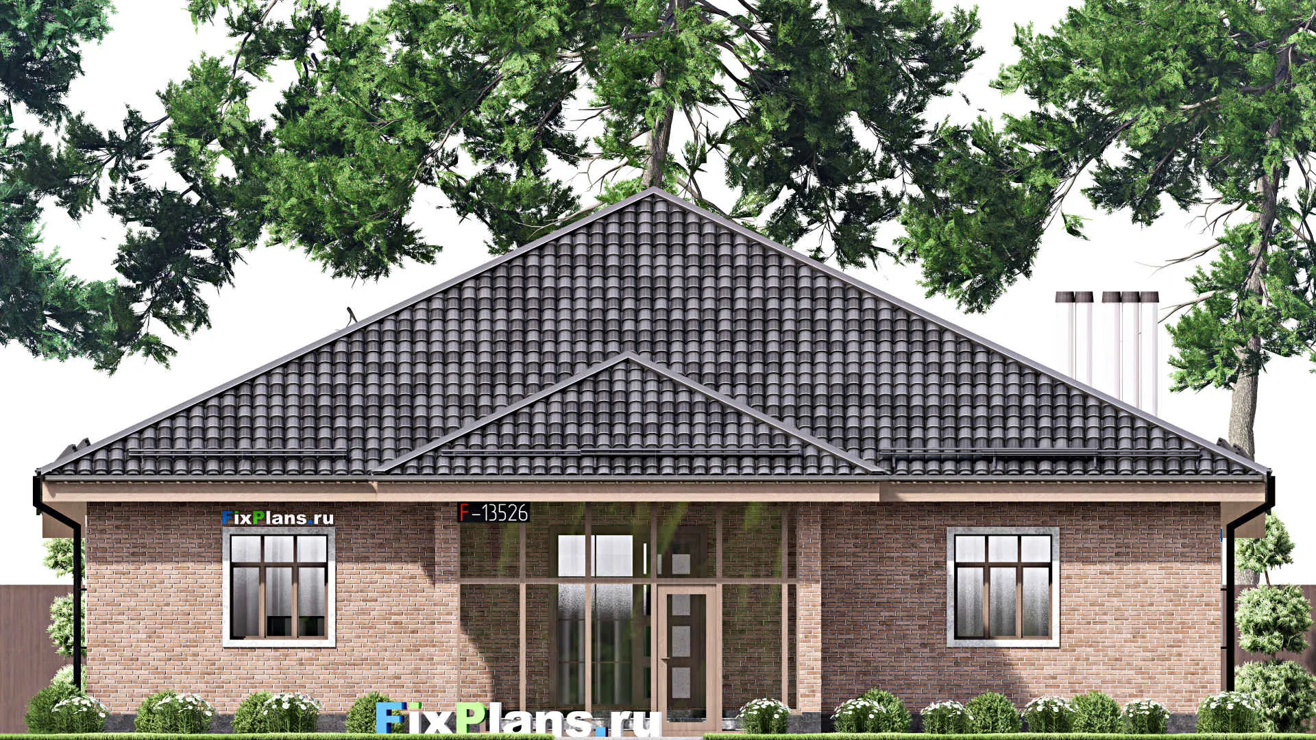 F-13526 - Проект одноэтажного дома 16 на 21, площадью 250 м² с террасой и 4 спальнями