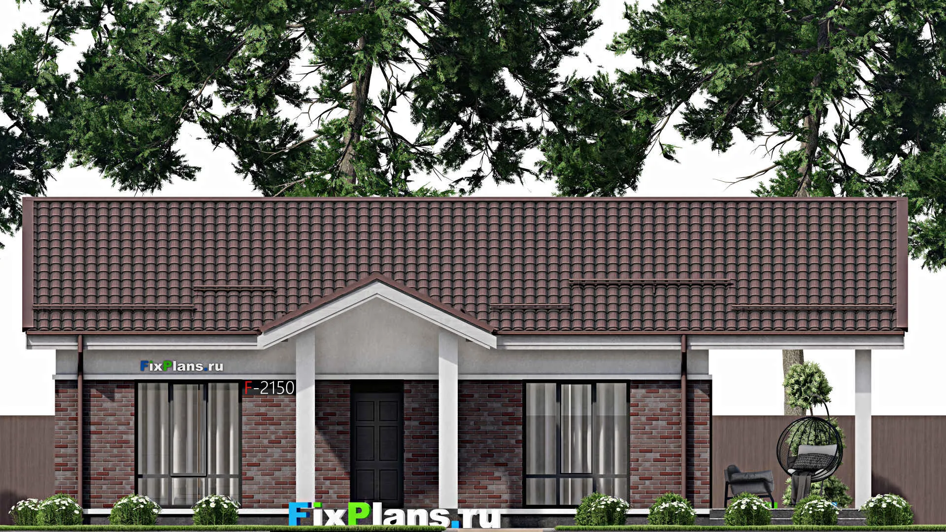 F-2150 - План одноэтажного дома 10 на 13, площадью 120 м² с террасой и 2 спальнями