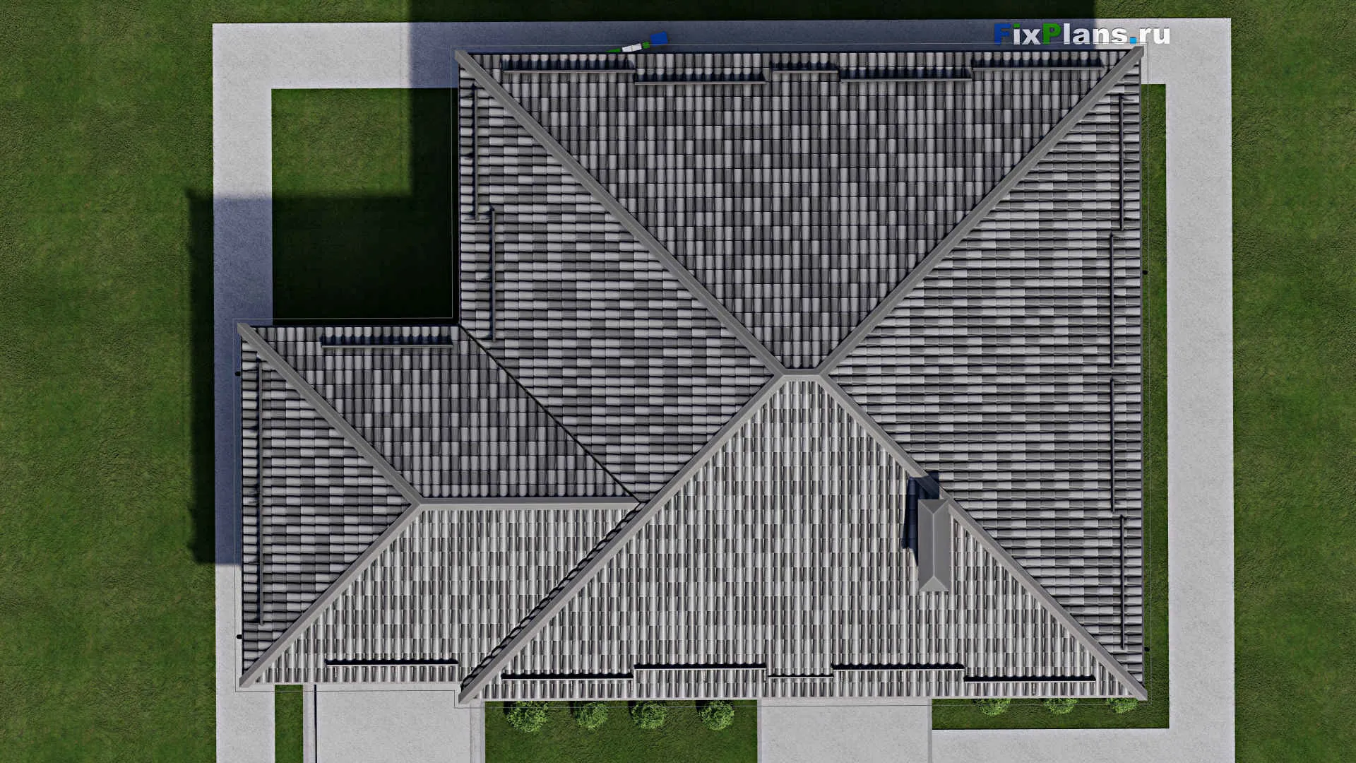 F-7793 - План одноэтажного дома 14 на 20, площадью 190 м² с террасой, гаражом на 1 машину и 3 спальнями