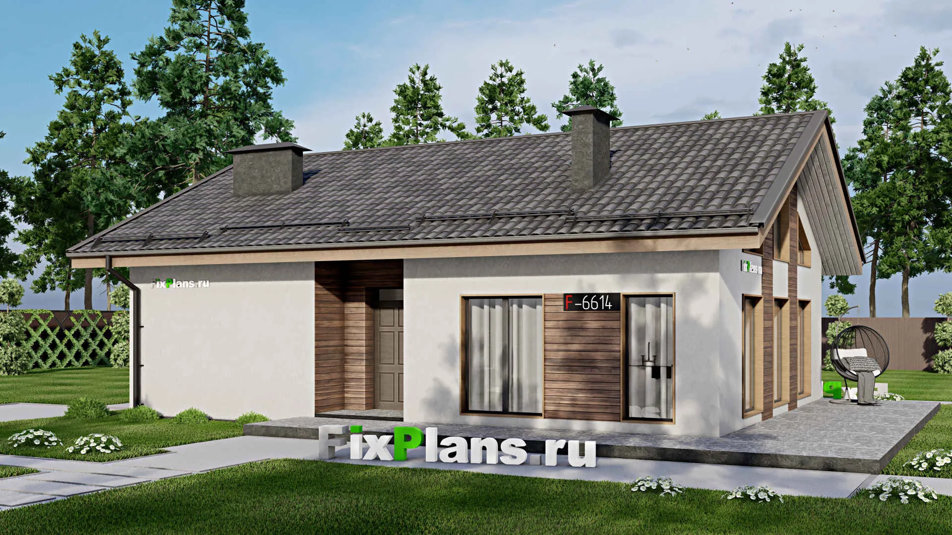 F-6614 - Проект одноэтажного дома 10 на 13, площадью 140 м² с 3 спальнями