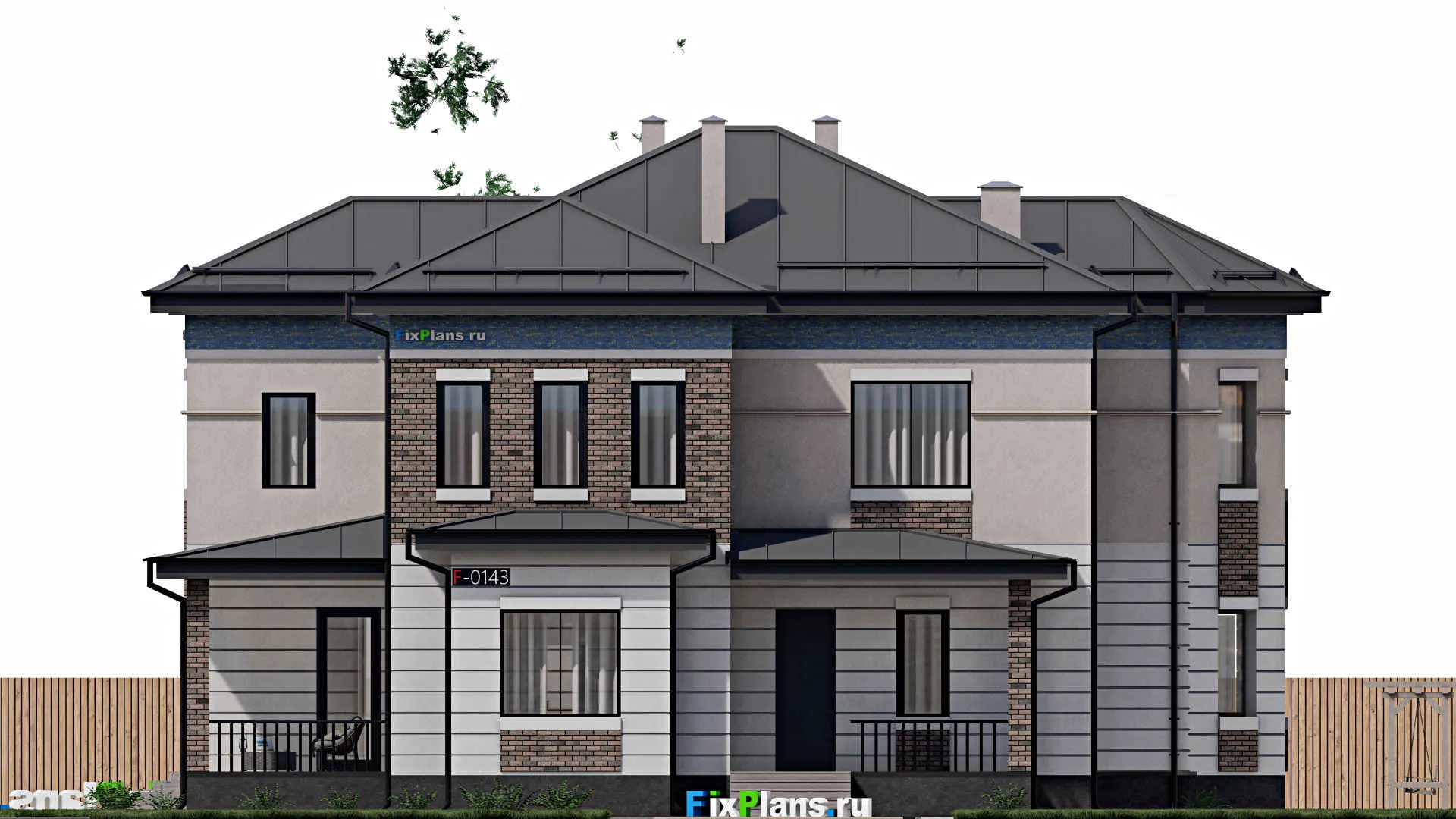 F-0143 - Проект двухэтажного дома 14 на 19, площадью 290 м² с террасой и 4 спальнями