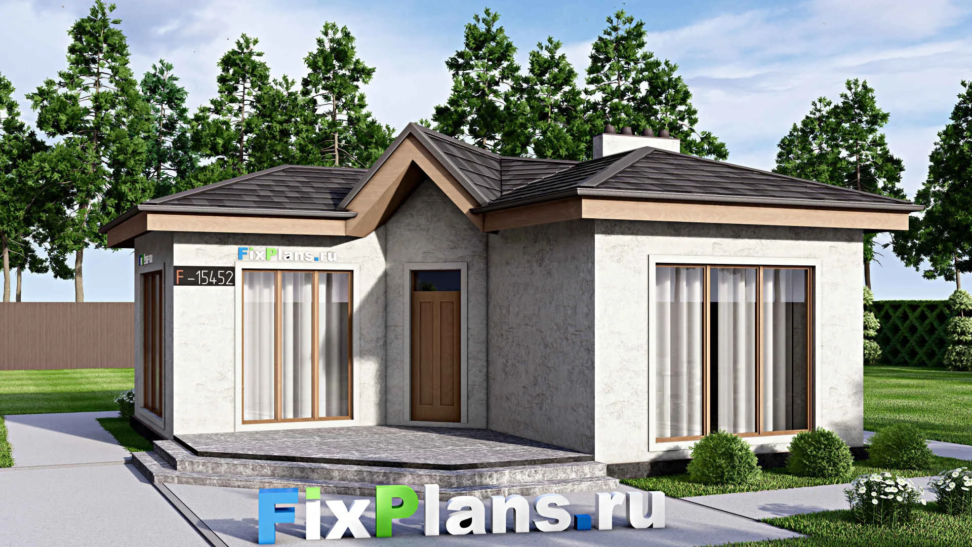 F-15452 - Проект бани 9 на 9, площадью 60 м² с комнатой отдыха, терассой и санузлом