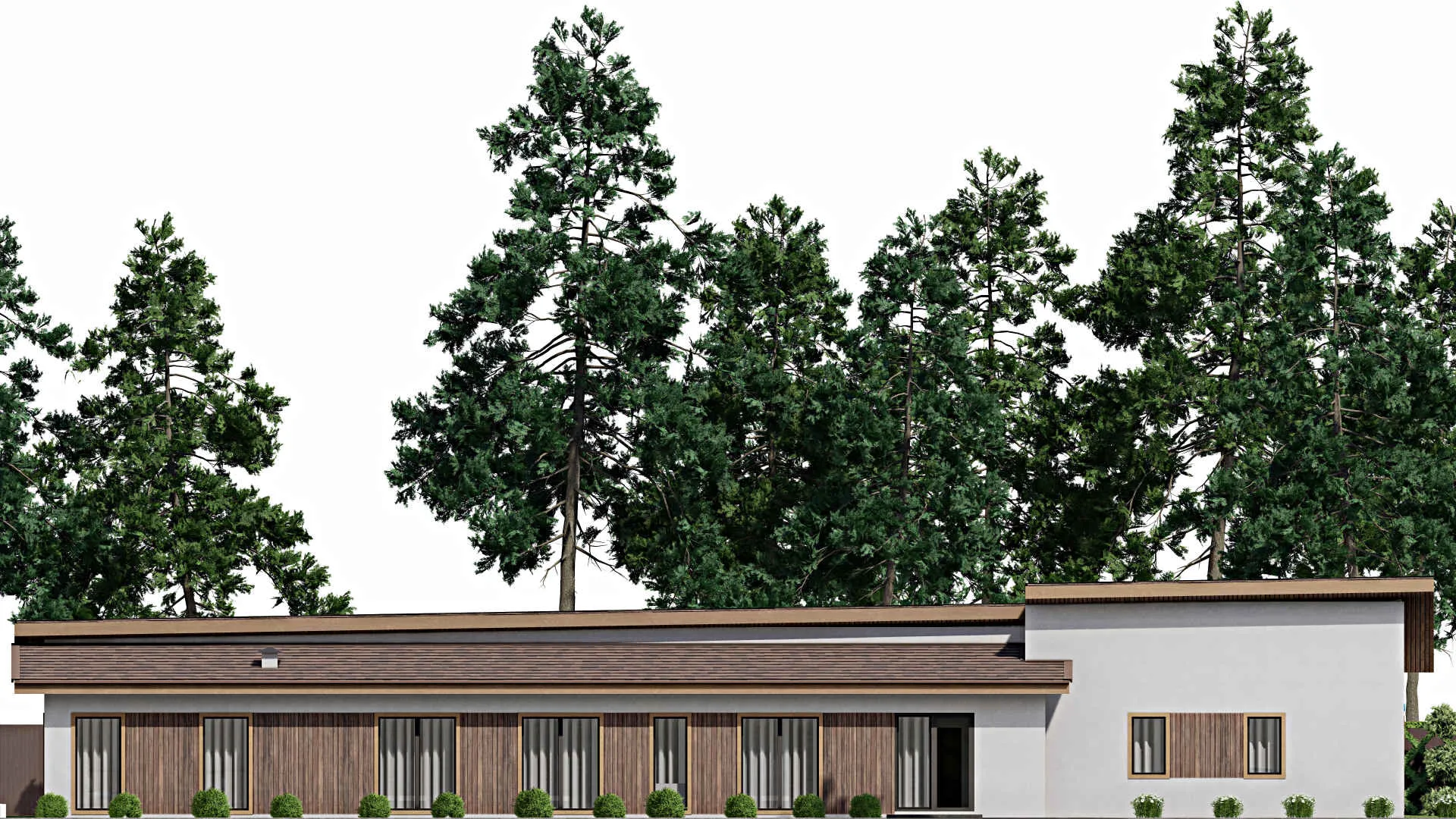 F-10007 - Проект одноэтажного дома 11 на 35, площадью 220 м² с баней, гаражом на 2 машины и 4 спальнями