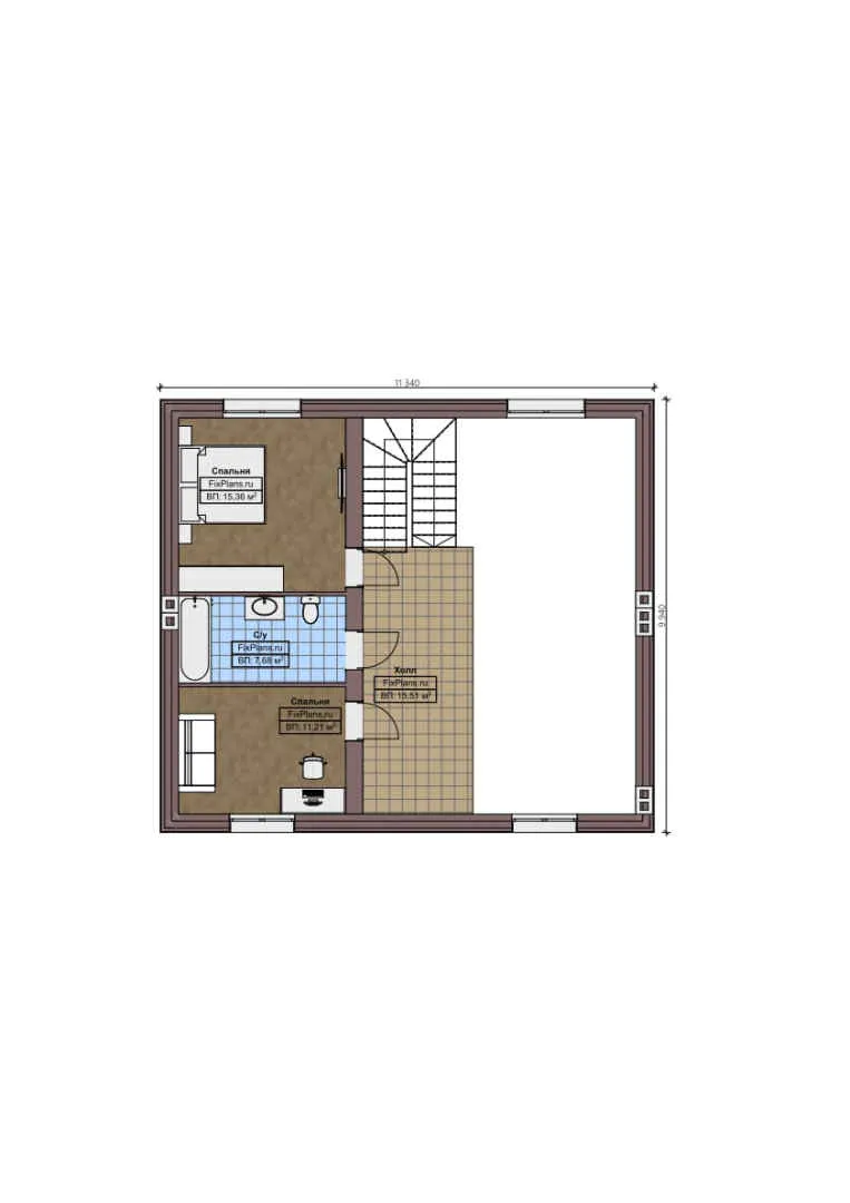 F-1421 - Планы дома с мансардой 17 на 17, площадью 240 м² с террасой, гаражом на 1 машину и 3 спальнями