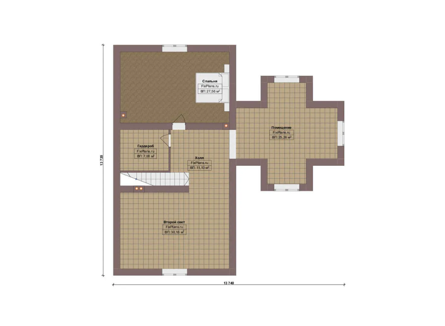 F-20546 - Планы дома с мансардой 14 на 16, площадью 230 м² с террасой, гаражом на 2 машины и 3 спальнями