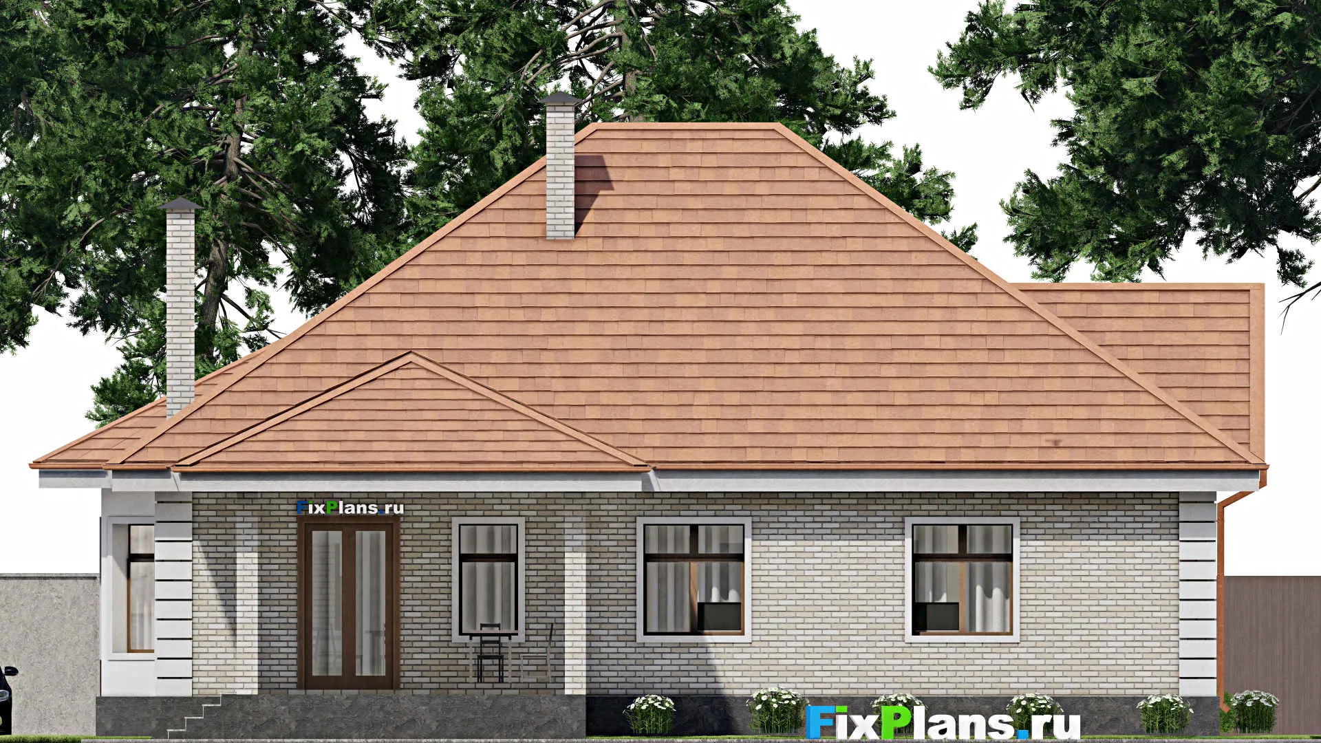 F-10178 - План одноэтажного дома 16 на 19, площадью 200 м² с террасой и 3 спальнями