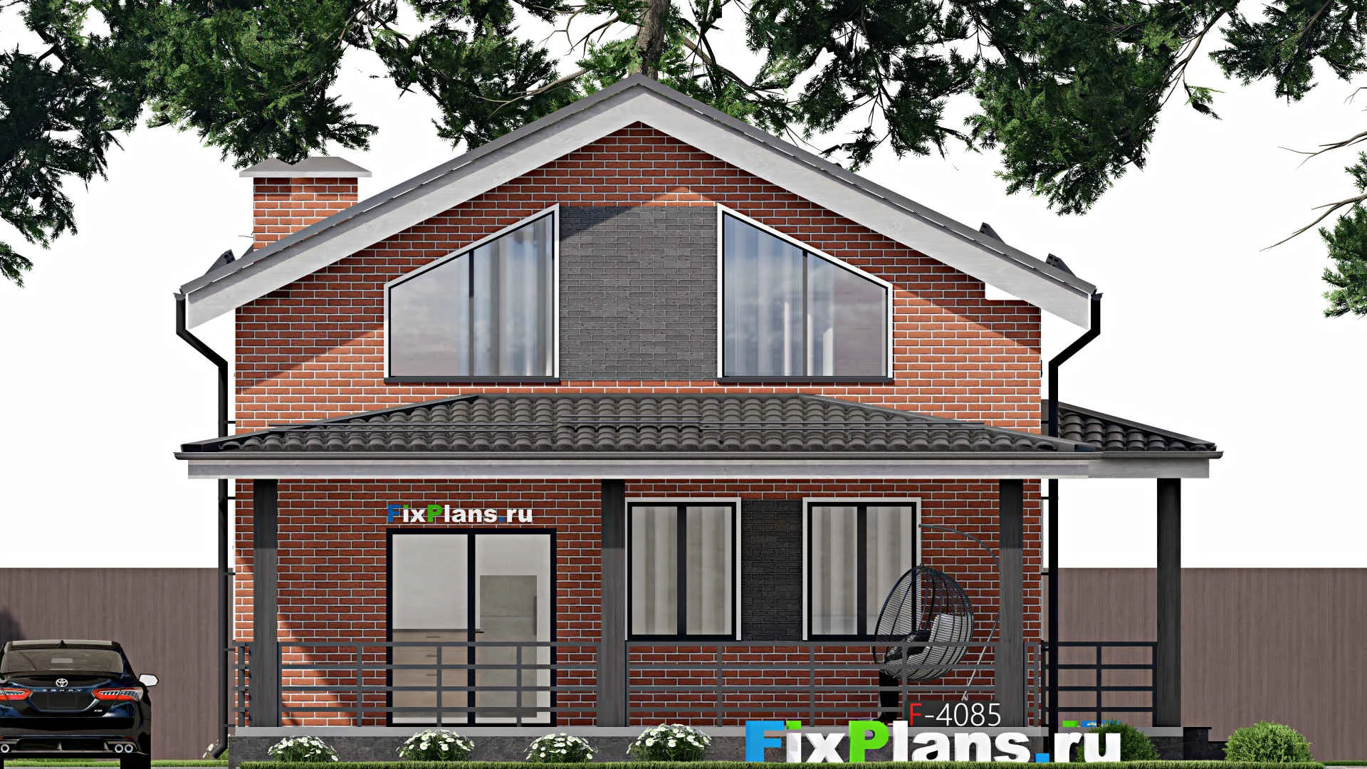 F-4085 - Планы дома с мансардой 9 на 11, площадью 150 м² с террасой и 4 спальнями