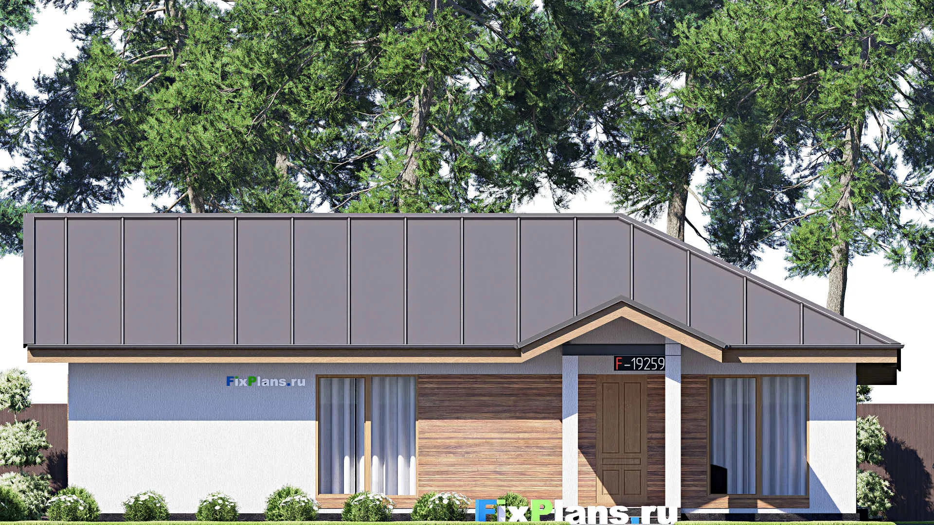 F-19259 - План одноэтажного дома 16 на 21, площадью 260 м² с террасой, баней и 4 спальнями