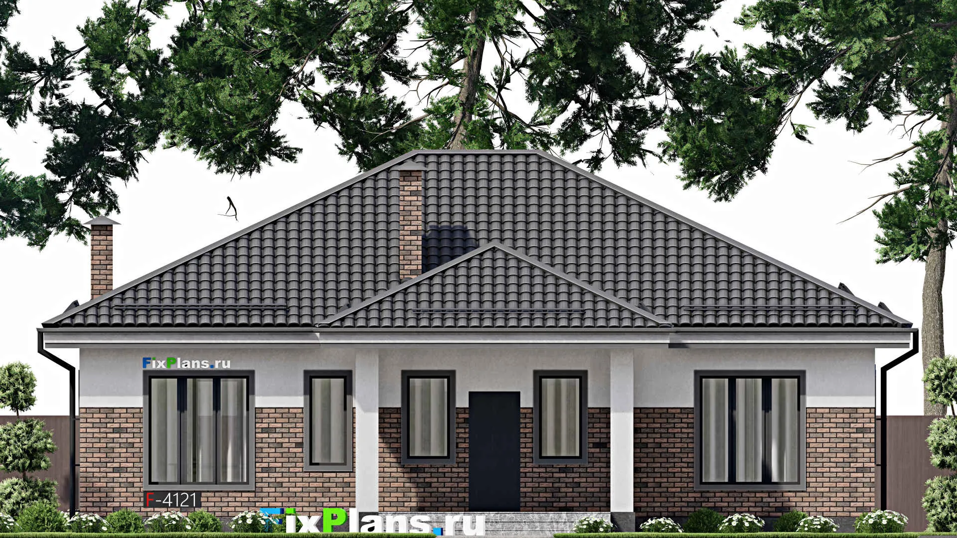 F-4121 - Проект одноэтажного дома 14 на 15, площадью 170 м² с террасой и 3 спальнями