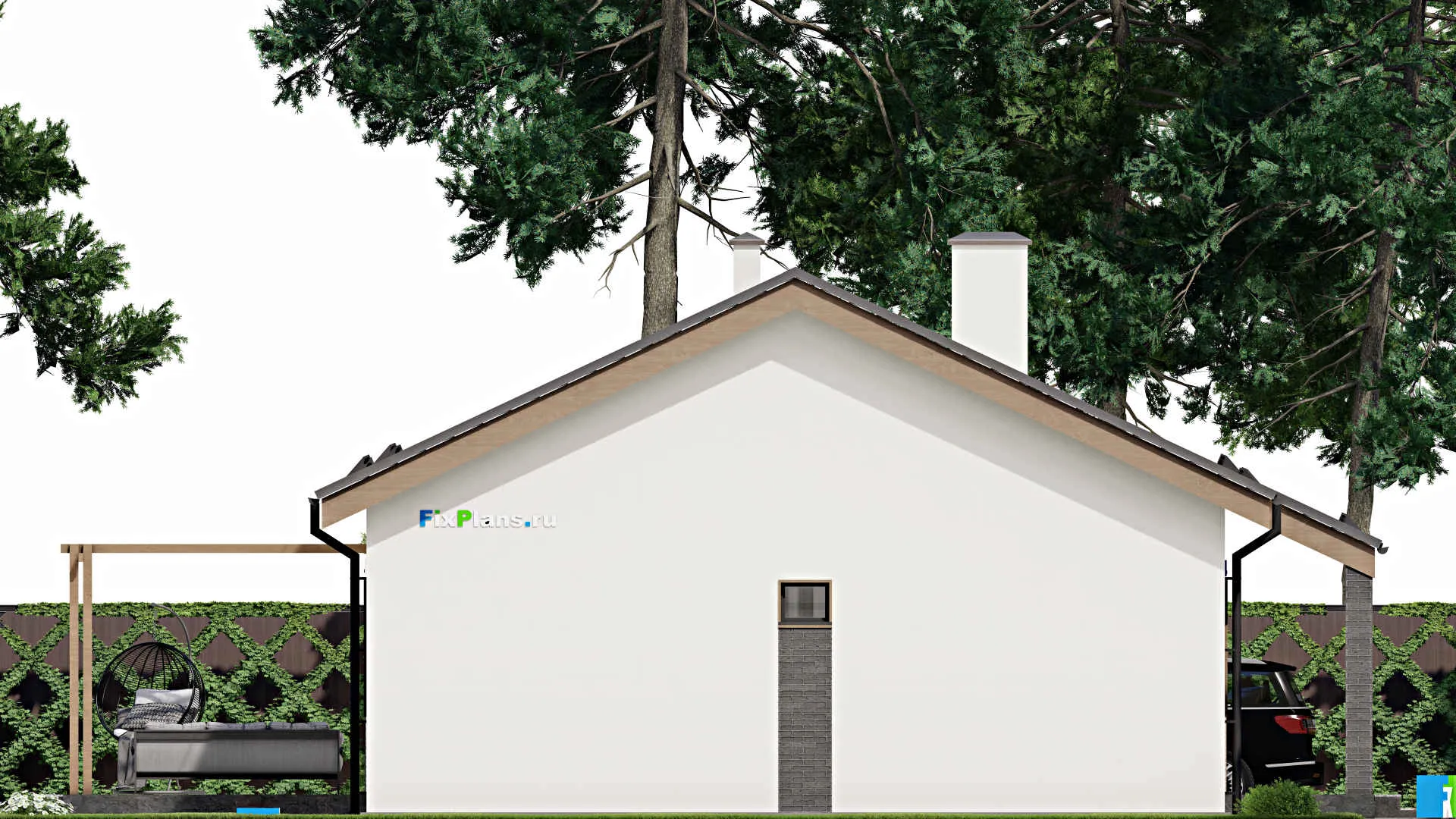 F-5597 - Проект одноэтажного дома 10 на 14, площадью 140 м² с террасой и 3 спальнями