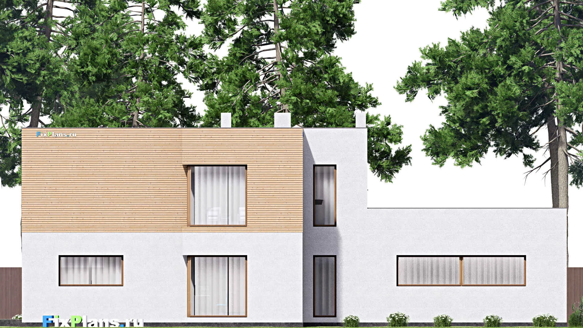 F-16658 - Проект двухэтажного дома 17 на 24, площадью 340 м² с террасой, гаражом на 2 машины и 3 спальнями