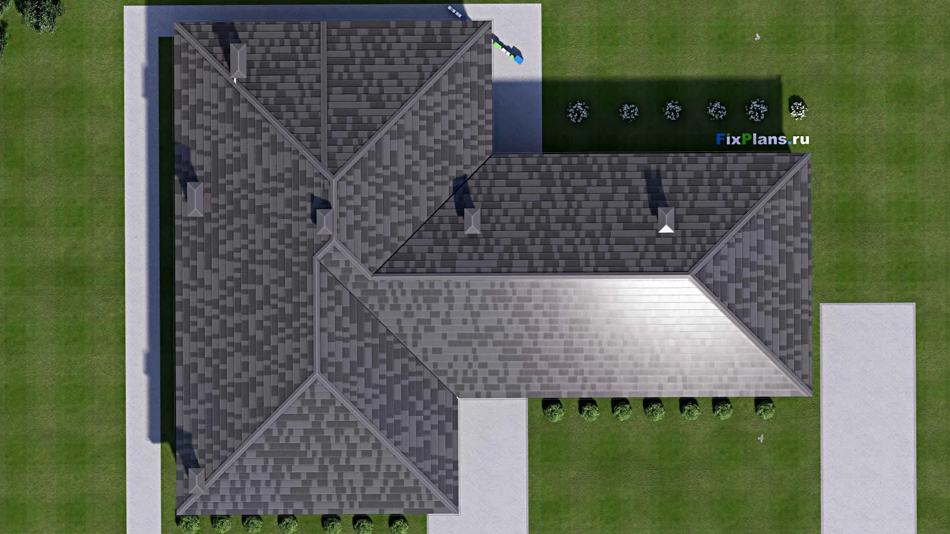 F-13742 - План одноэтажного дома 21 на 27, площадью 310 м² с террасой и 3 спальнями