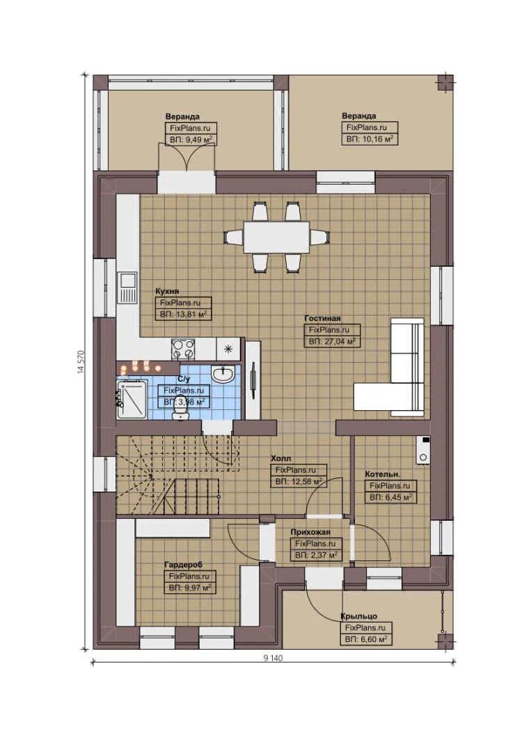 F-1439 - Планы двухэтажного дома 10 на 15, площадью 180 м² с террасой, балконом и 3 спальнями