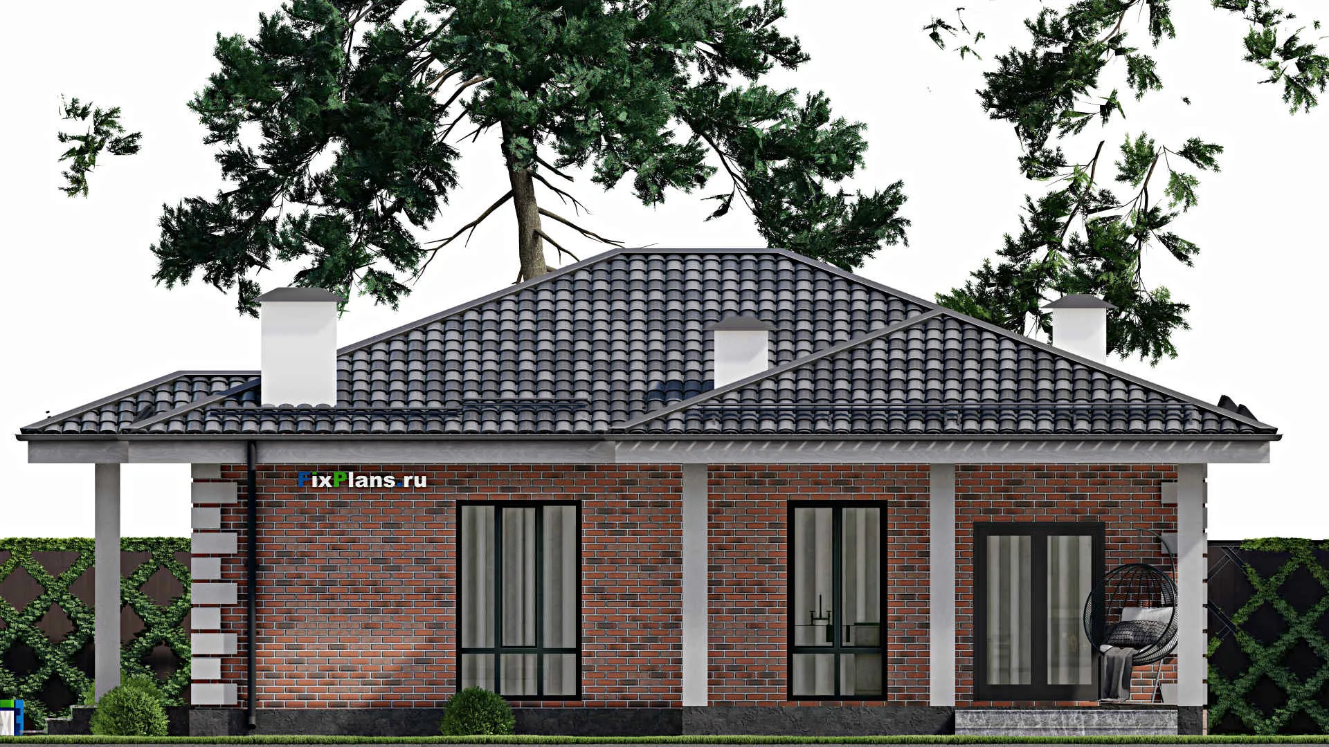 F-8828 - Проект одноэтажного дома 13 на 14, площадью 120 м² с террасой и 3 спальнями