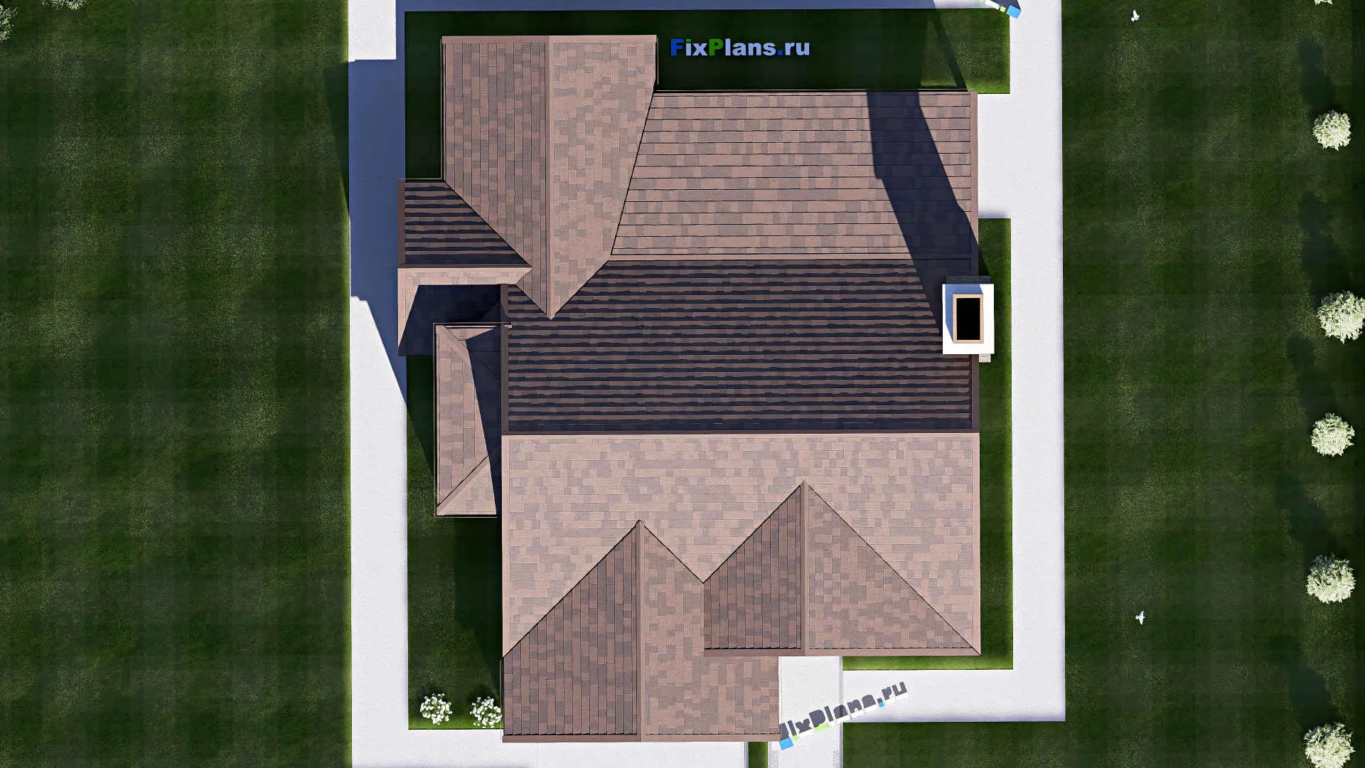 F-20195 - План одноэтажного дома 17 на 20, площадью 300 м² с террасой, гаражом на 2 машины и 4 спальнями