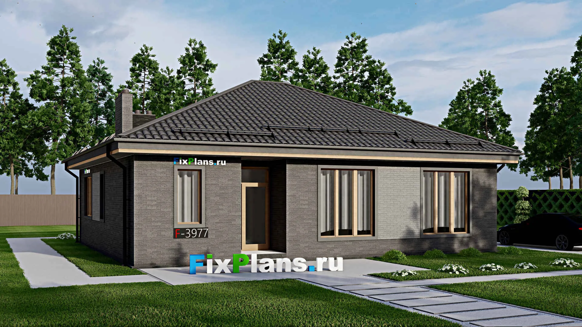 F-3977 - Проект одноэтажного дома 12 на 13, площадью 130 м² с 4 спальнями