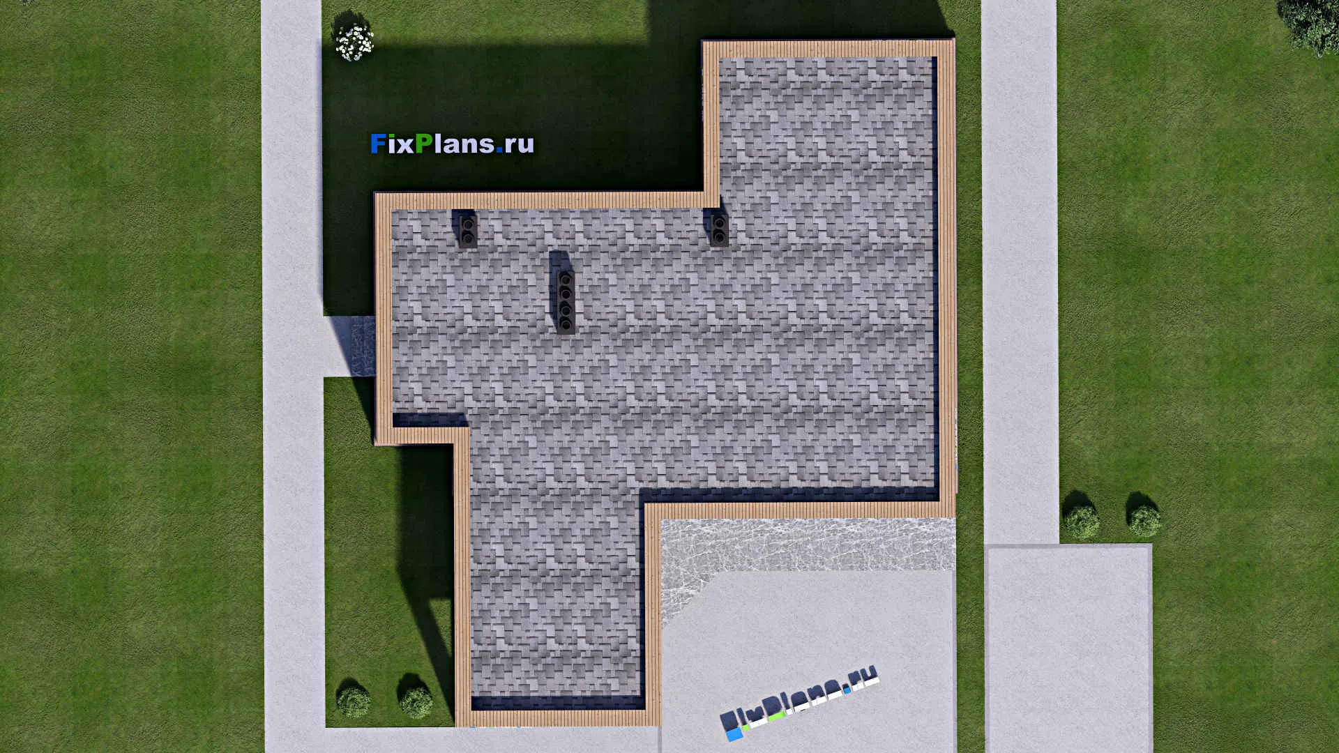 F-15020 - Проект бани 15 на 17, площадью 140 м² с комнатой отдыха, терассой, бассейном и санузлом