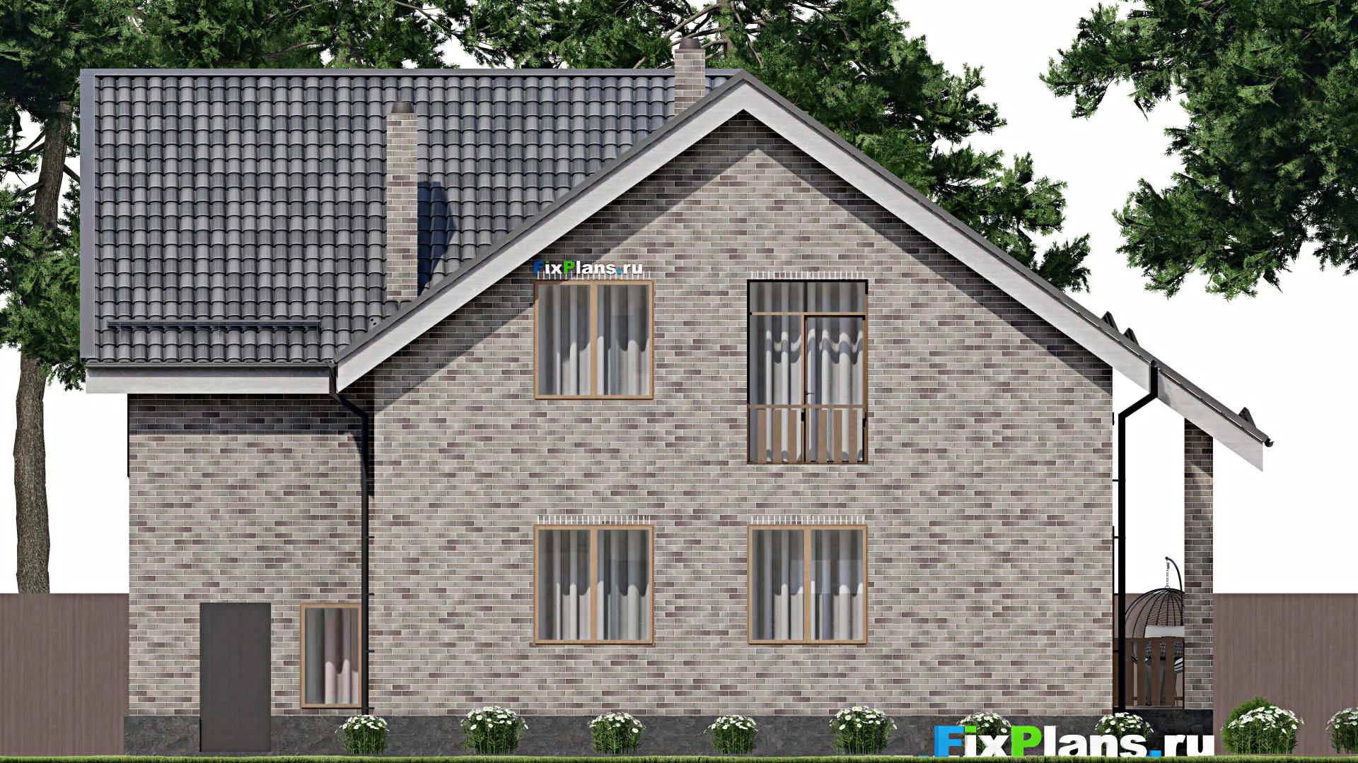 F-2897 - Планы дома с мансардой 13 на 14, площадью 250 м² с террасой, балконом, гаражом на 1 машину и 6 спальнями