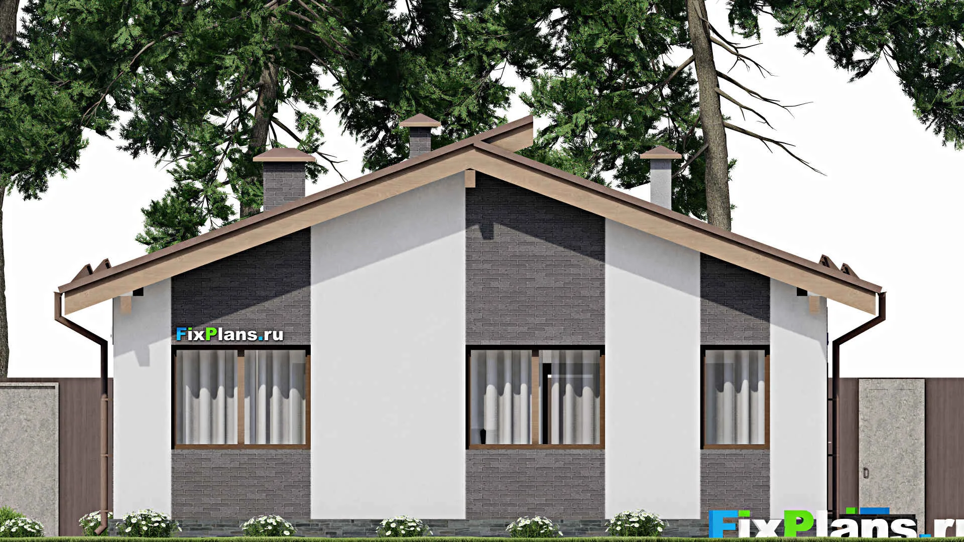 F-9809 - План одноэтажного дома 12 на 13, площадью 110 м² с террасой, баней и 2 спальнями