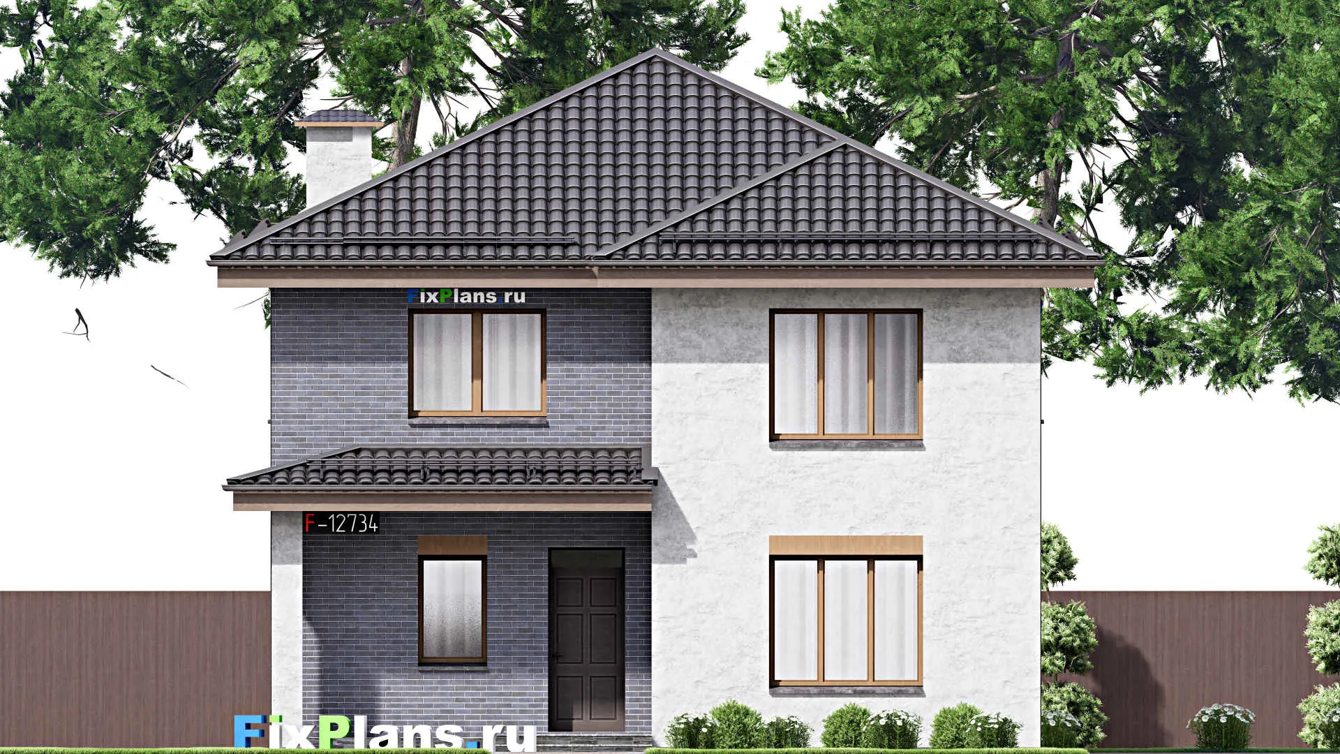 F-12734 - Планы двухэтажного дома 10 на 16, площадью 200 м² с террасой и 4 спальнями