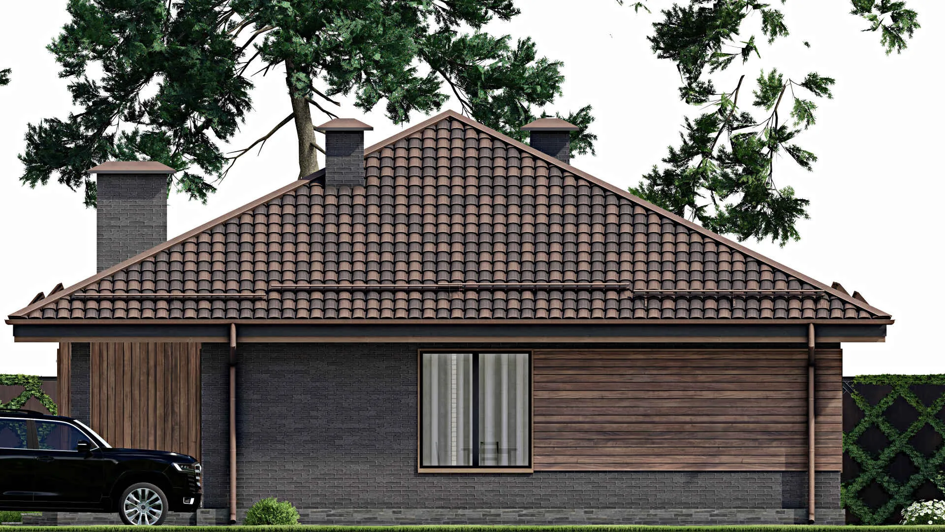 F-9908 - Проект одноэтажного дома 13 на 13, площадью 130 м² с 3 спальнями