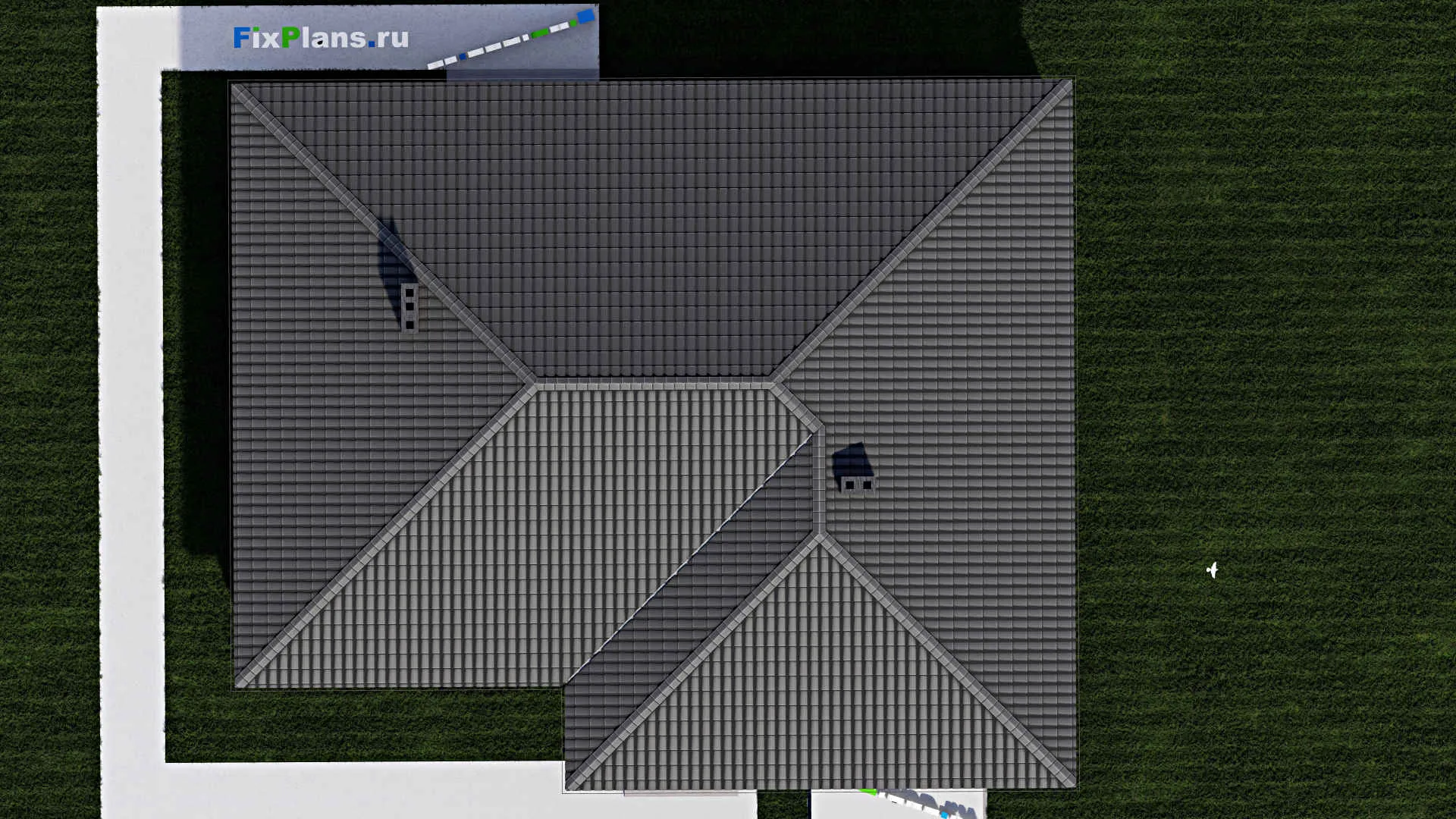 F-0296 - План одноэтажного дома 16 на 19, площадью 220 м² с террасой, гаражом на 2 машины и 2 спальнями