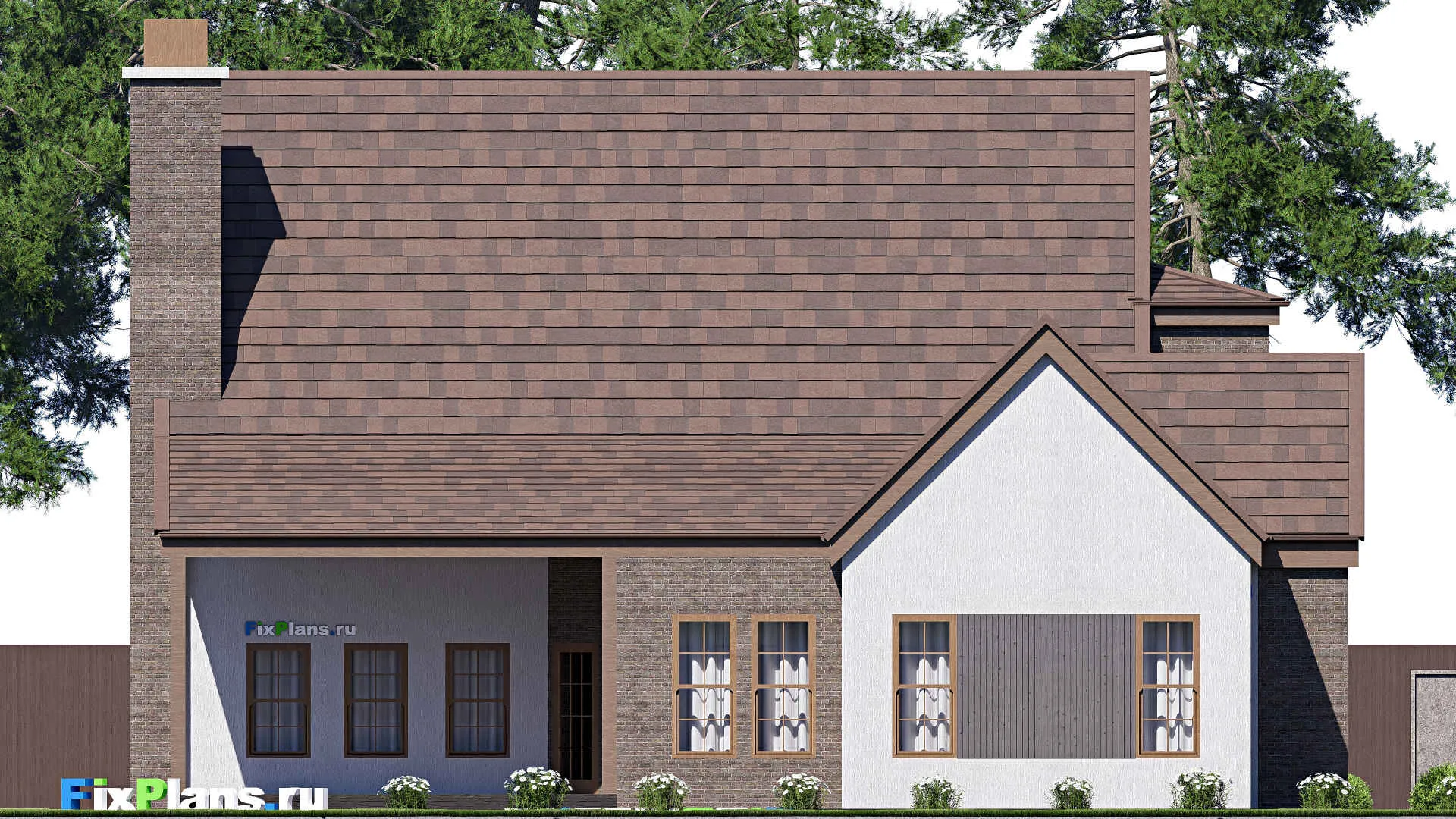 F-20195 - План одноэтажного дома 17 на 20, площадью 300 м² с террасой, гаражом на 2 машины и 4 спальнями